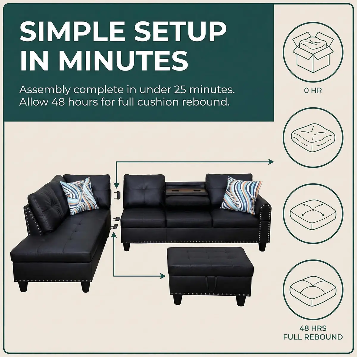 Topcomfy Leather L-Shaped Couch Set 97.5"L x 69.5"W | Modern, Skin-Friendly, Supportive - view 2