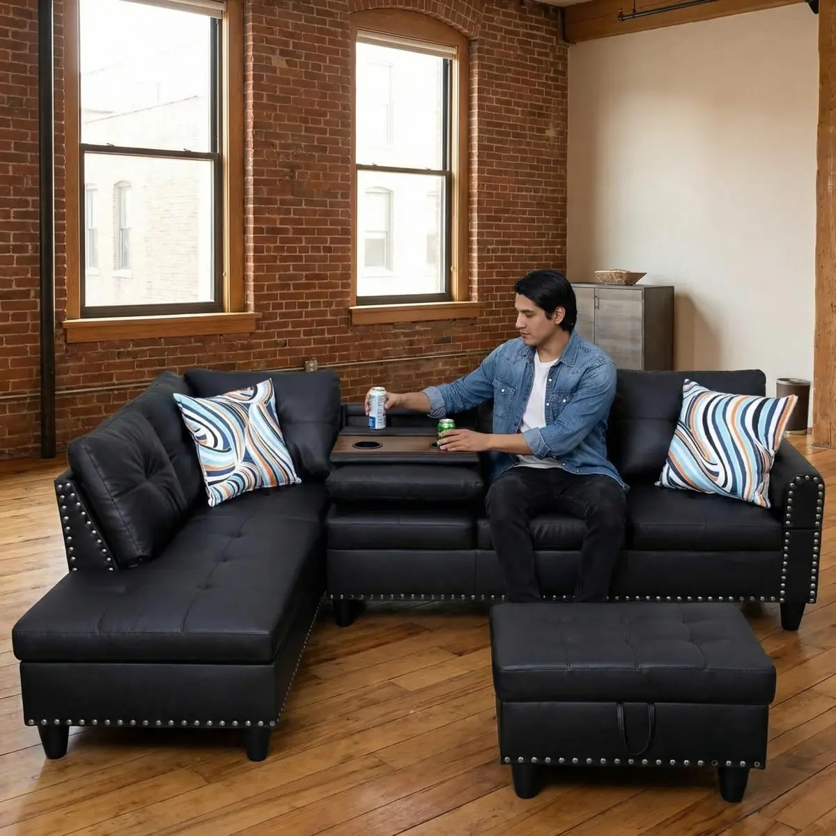 Topcomfy Leather L-Shaped Couch Set 97.5"L x 69.5"W | Modern, Skin-Friendly, Supportive - view 3