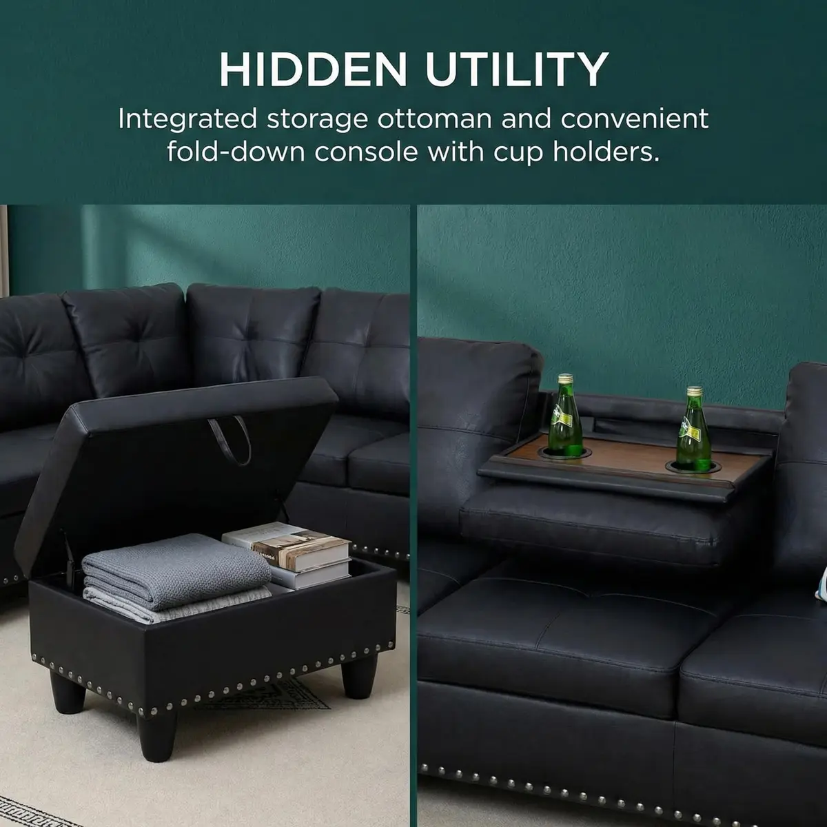Topcomfy Leather L-Shaped Couch Set 97.5"L x 69.5"W | Modern, Skin-Friendly, Supportive - view 4