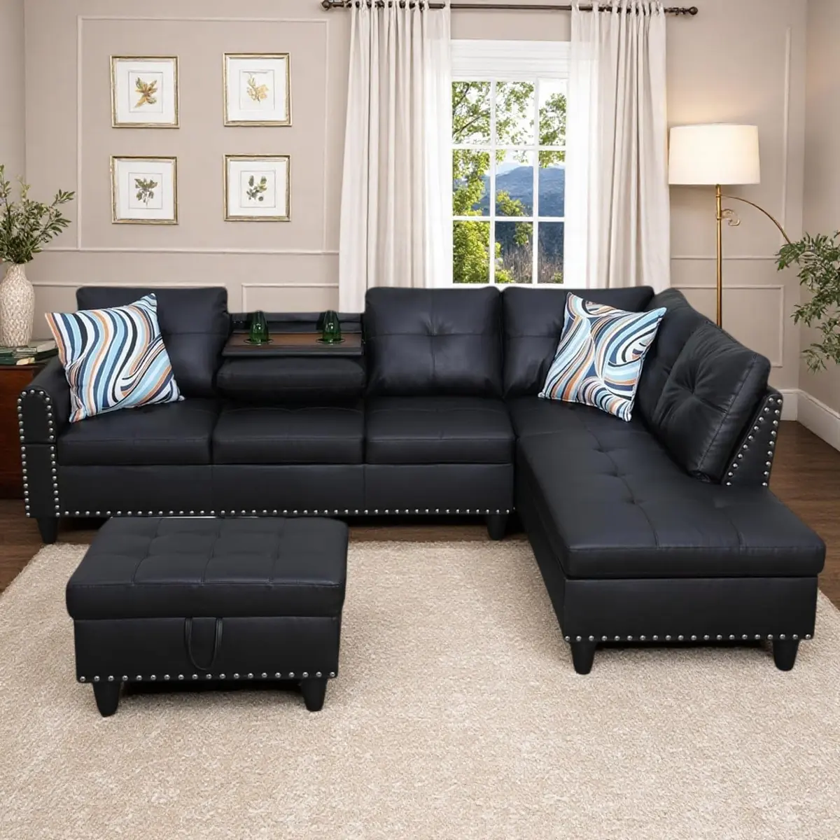 Topcomfy Faux Leather Sectional Couch - L Shaped Black | Modular Living Room Sofa - main product image