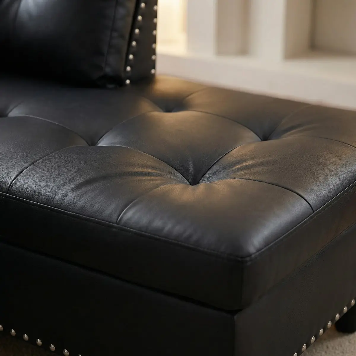 Topcomfy Faux Leather Sectional Couch - L Shaped Black | Modular Living Room Sofa - view 8