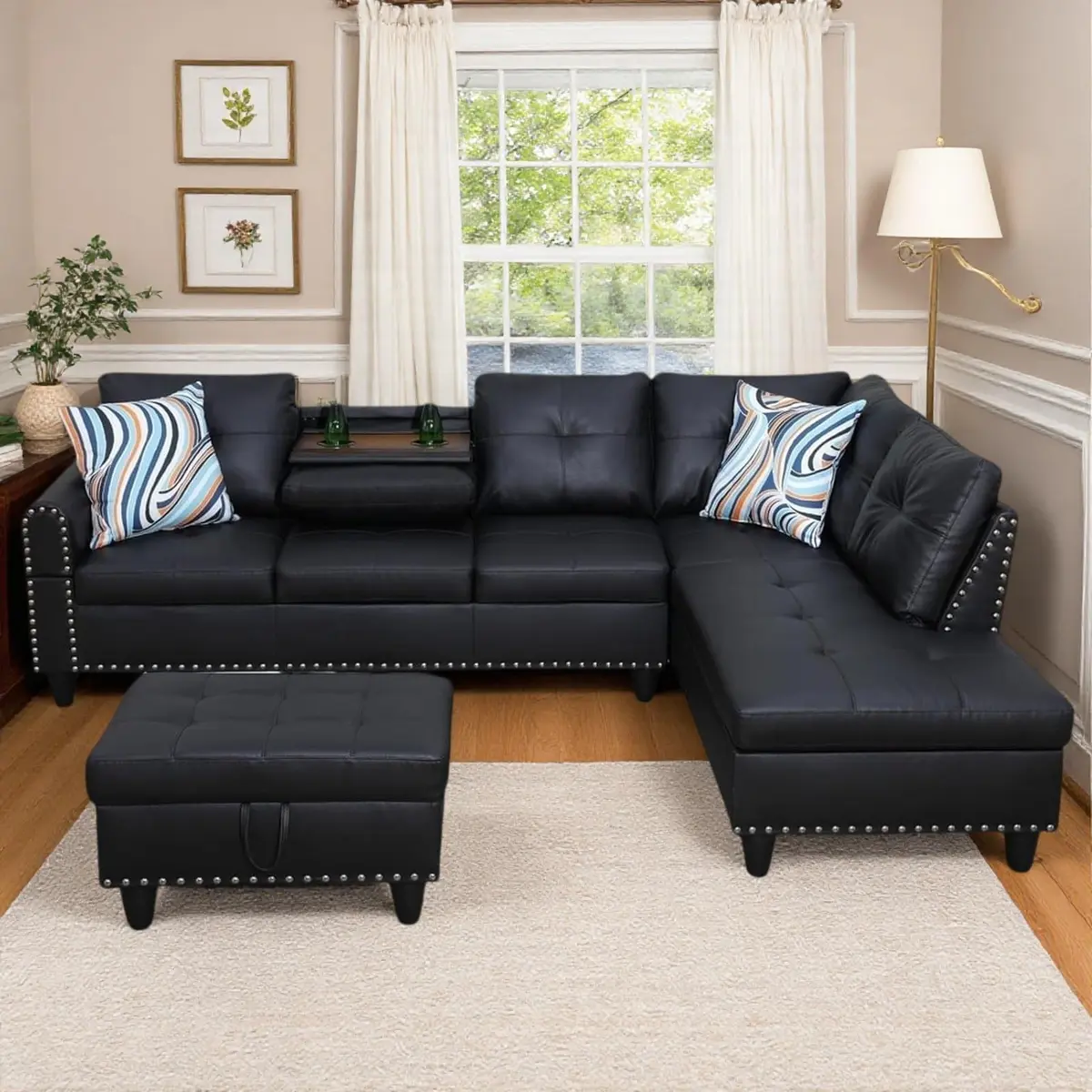 Topcomfy Faux Leather Sectional Couch - L Shaped Black | Modular Living Room Sofa - view 9