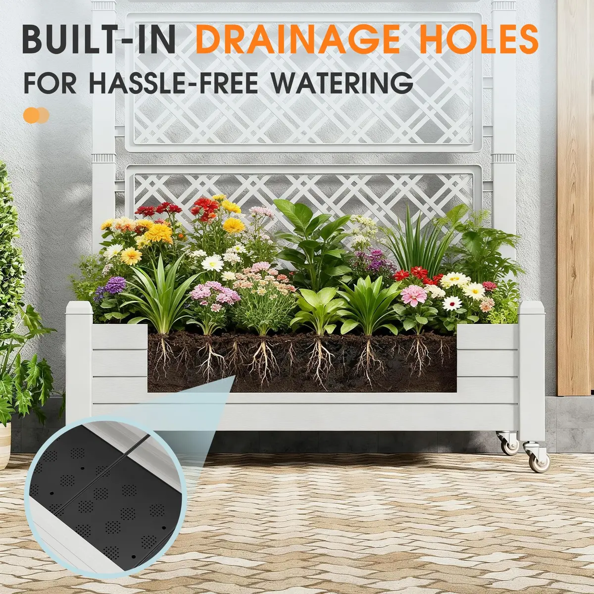 WTFGO Elevated Raised Garden Bed with Trellis & Wheels, Ashen-61.2"h | Outdoor Vertical Garden Planter - view 4