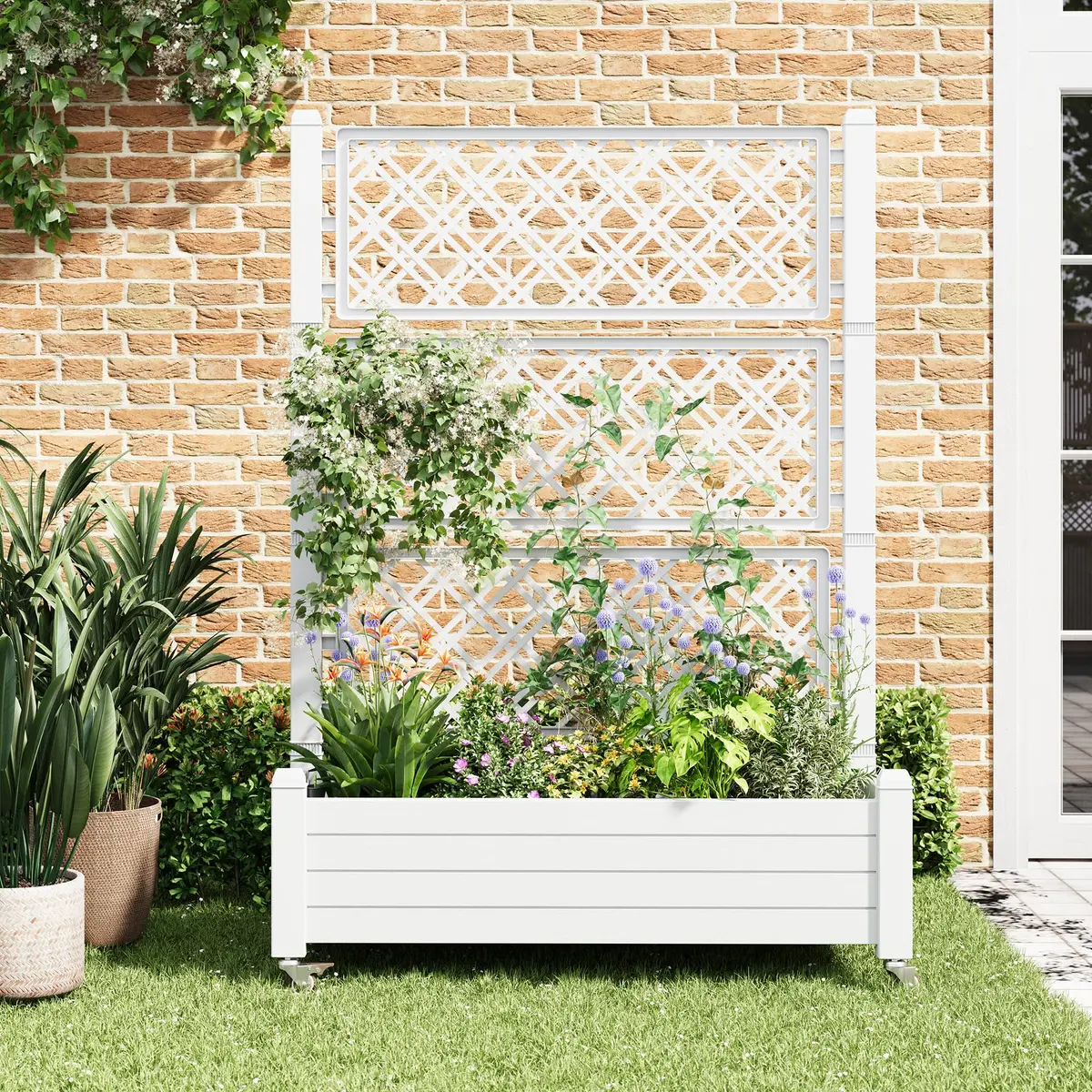 WTFGO Elevated Raised Garden Bed with Trellis & Wheels, Ashen-61.2"h | Outdoor Vertical Garden Planter - view 2
