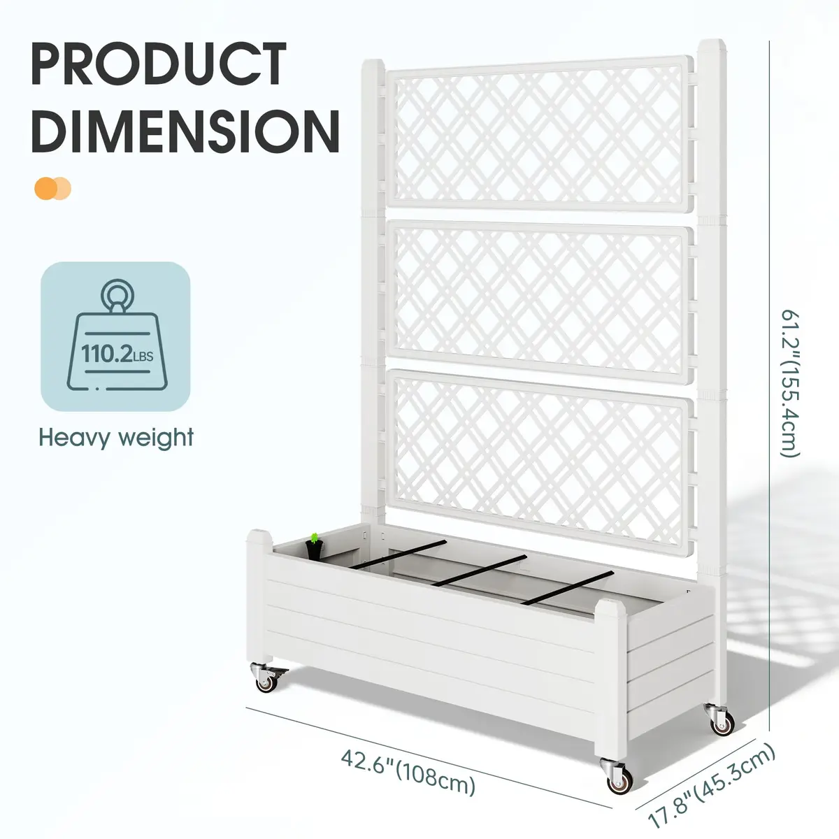 WTFGO Elevated Raised Garden Bed with Trellis & Wheels, Ashen-61.2"h | Outdoor Vertical Garden Planter - view 3