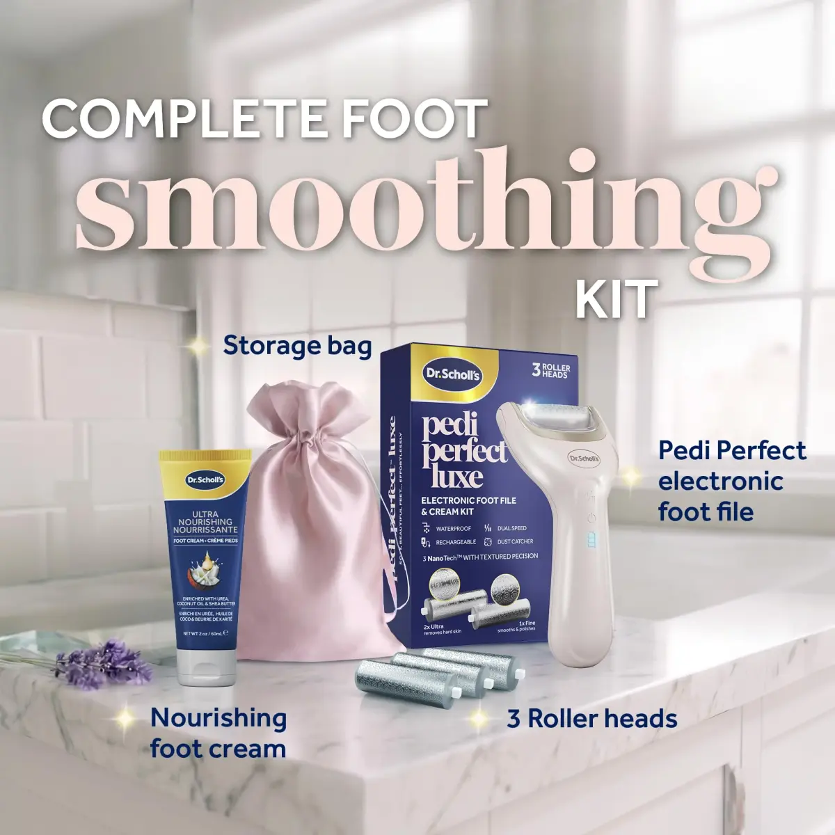 Dr. Scholl's Pedi Perfect Luxe Electric Foot File & Cream Kit | 200ml (6.76 Fl Oz) | Waterproof & Rechargeable - view 2