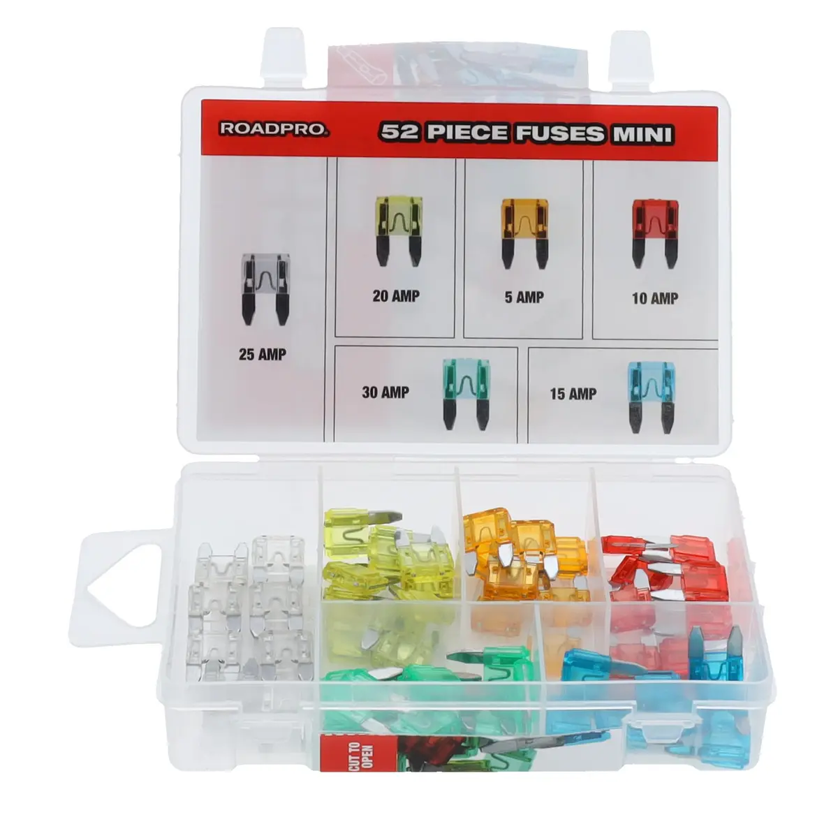 RoadPro 52-Piece Mini Fuse Set with Storage Case | Assorted Amperage, Fast-Acting Protection - view 3