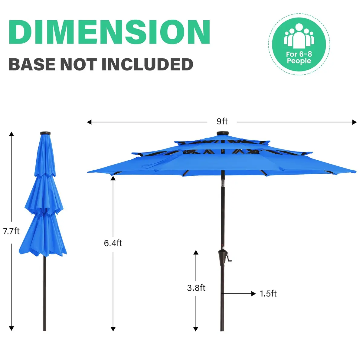JEAREY 9 ft 3-Tier Outdoor LED Lighted Patio Umbrella with Crank, Royal Blue | Vented, Waterproof & UV Resistant - view 8