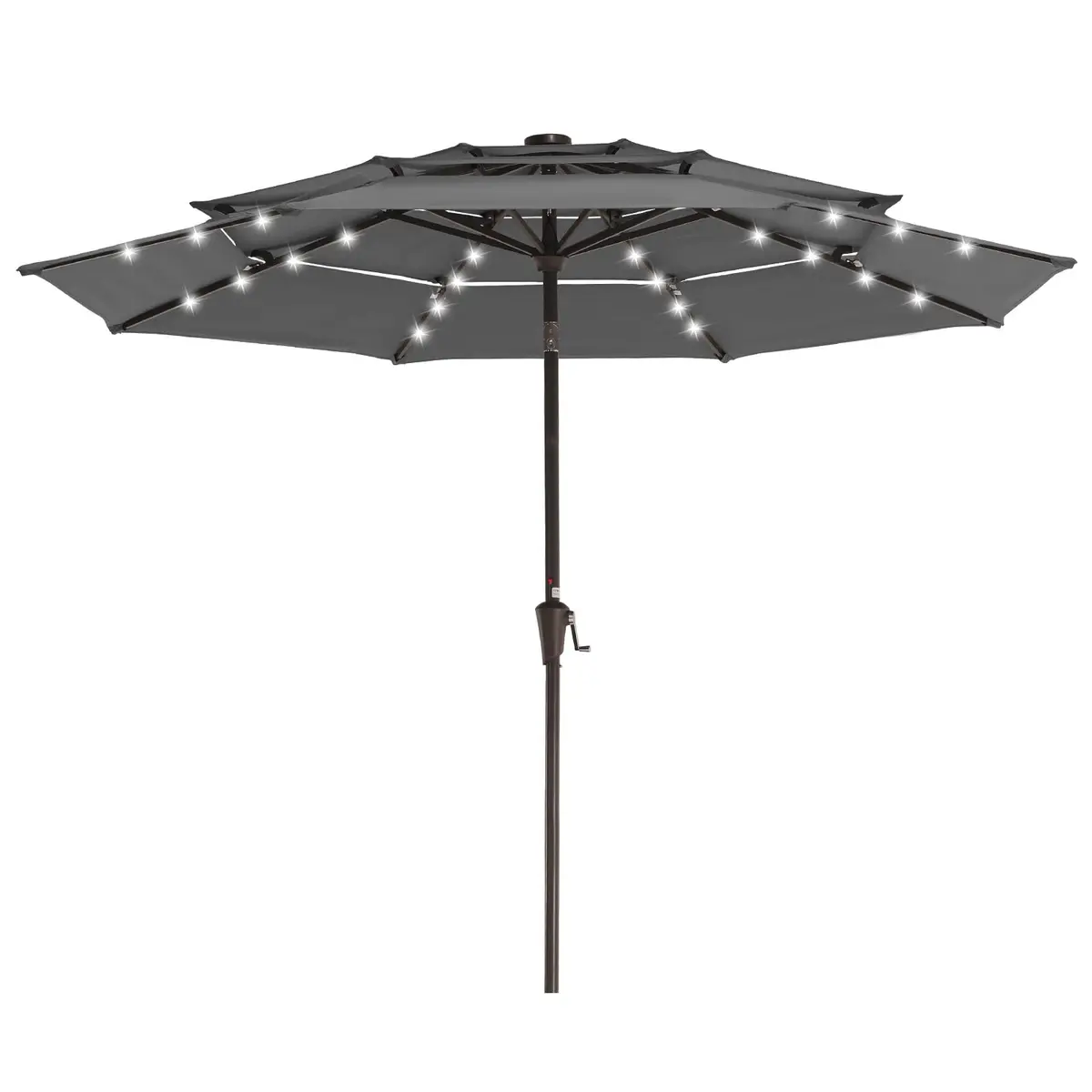 JEAREY 9 ft 3-Tier Outdoor LED Lighted Patio Umbrella w/Crank, Gray | Vented, Water-Resistant, UV Coated, 105.91in Diameter - main product image