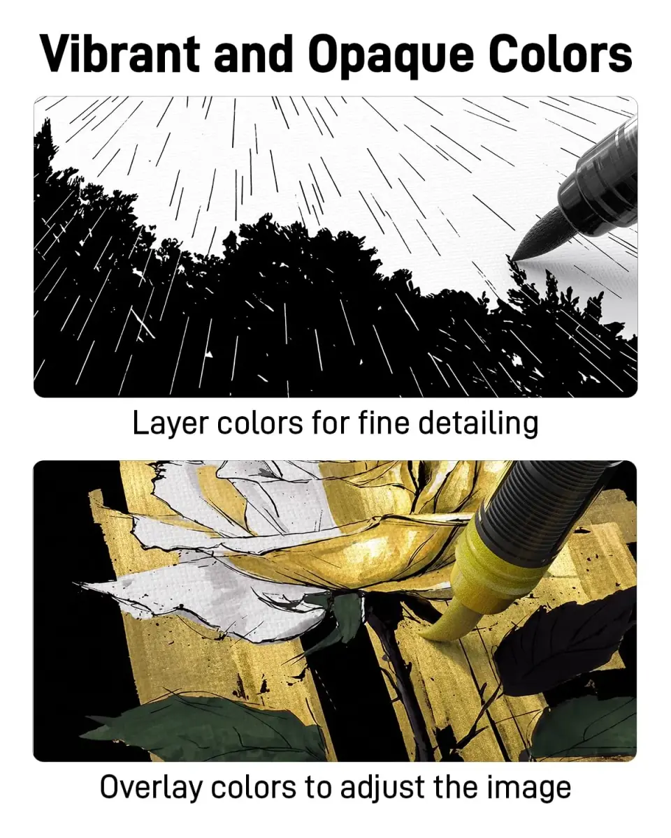 JusArt Gold Acrylic Paint Markers Brush Tip (3-Pack, 1-8mm Lines) | ASTM D4236 Certified - view 4