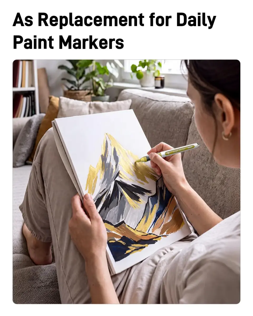 JusArt Gold Acrylic Paint Markers Brush Tip (3-Pack, 1-8mm Lines) | ASTM D4236 Certified - view 8