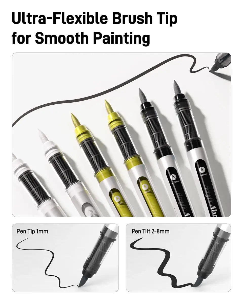 JusArt Gold Acrylic Paint Markers Brush Tip (3-Pack, 1-8mm Lines) | ASTM D4236 Certified - view 3