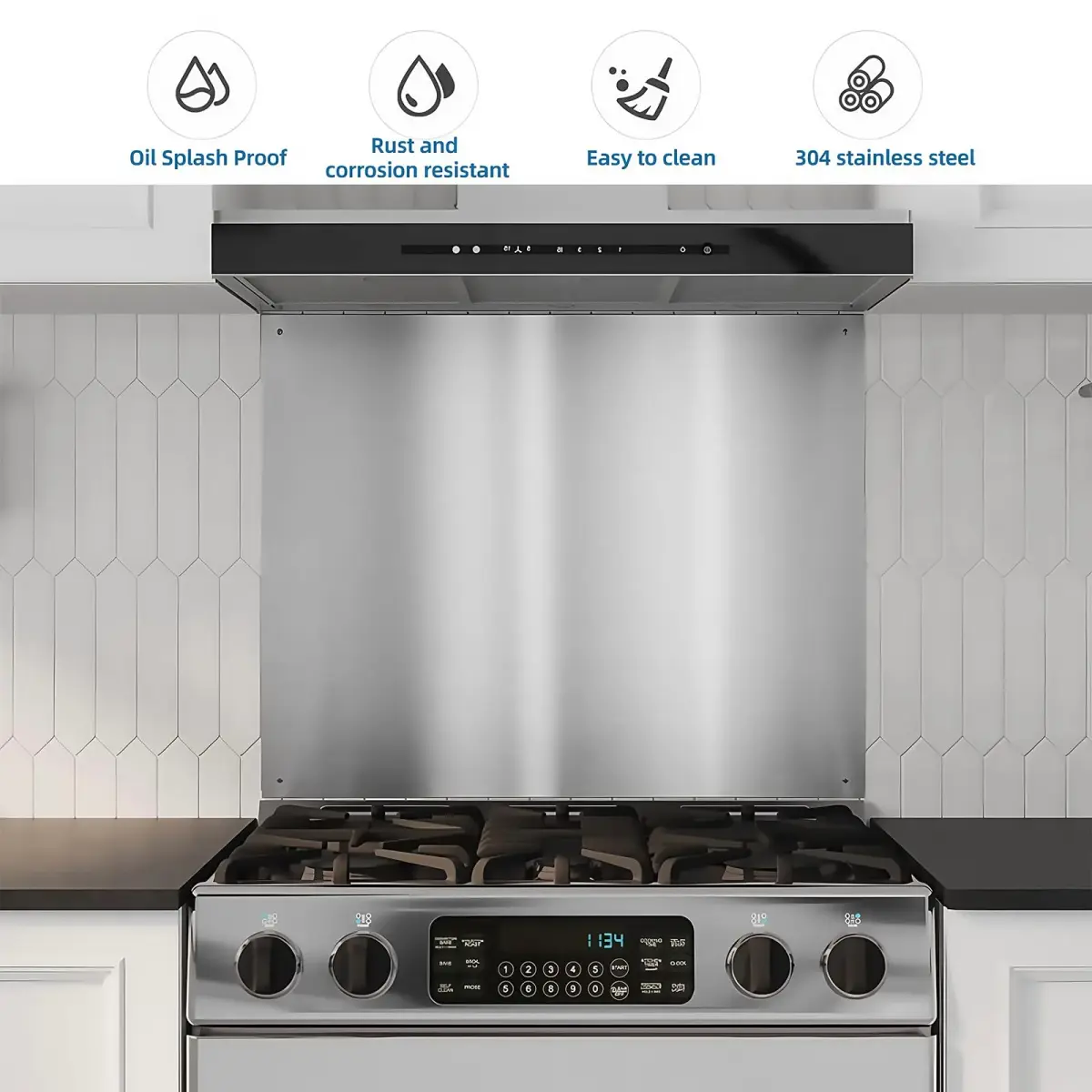 zsttion Stainless Steel Backsplash for Kitchen Stove and Hood (24 x 30 Inch) | Easy Install Wall Protection - view 4