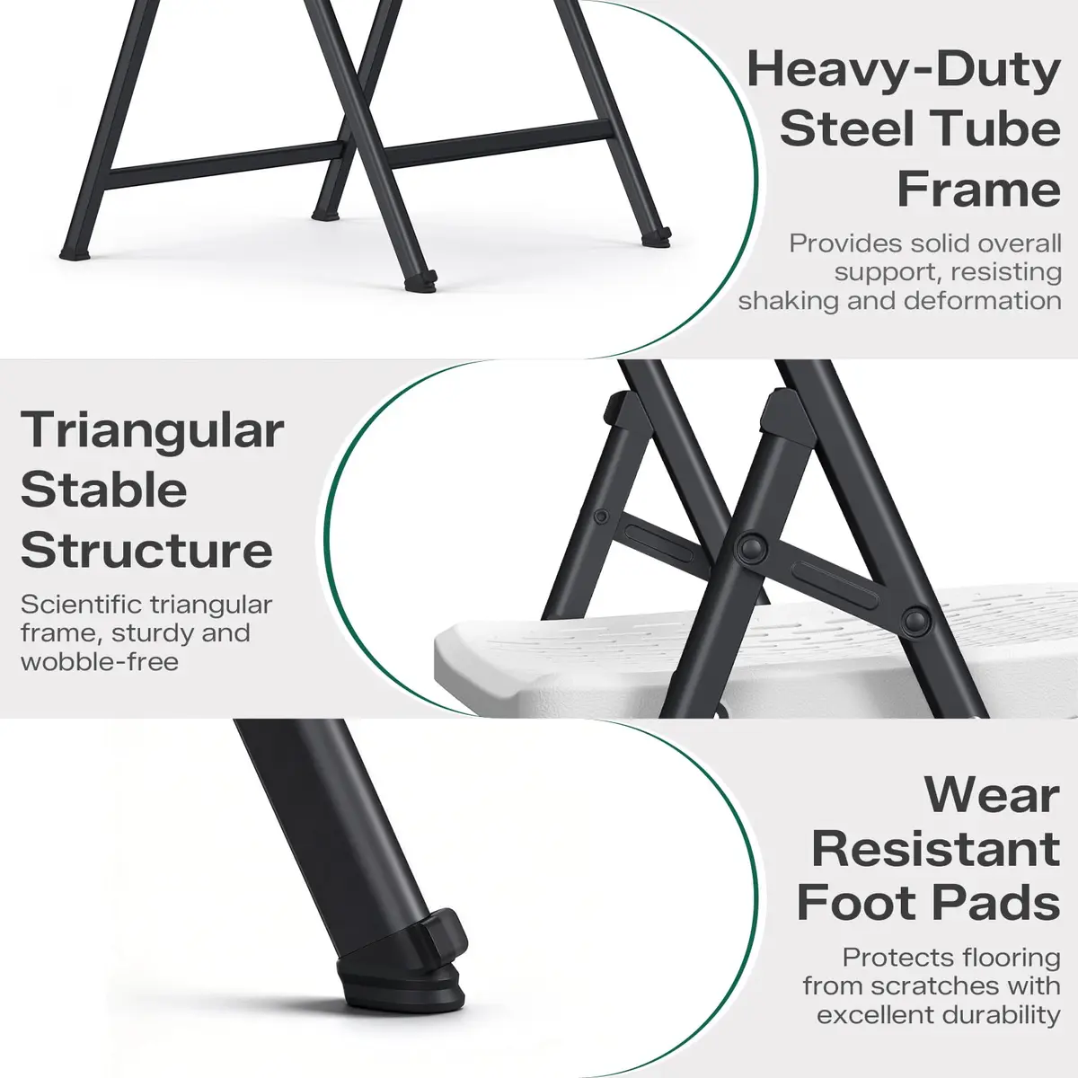 FurniEdge White Folding Chairs 4-Pack | Mesh Injection Molded Plastic, Metal Frame, 400 lbs Support, Indoor/Outdoor Use - view 5