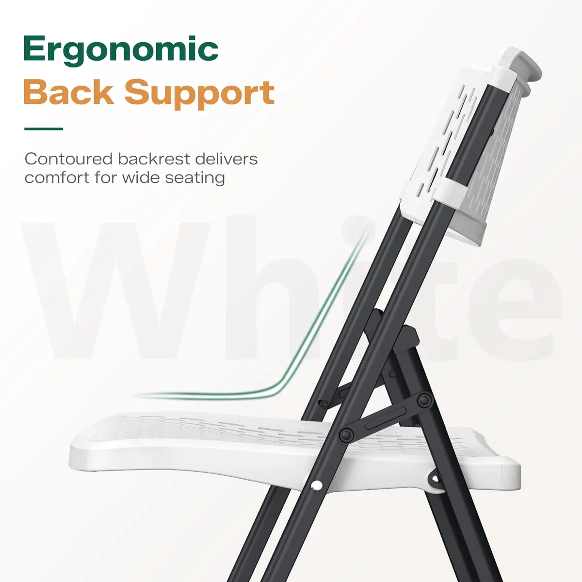 FurniEdge White Folding Chairs 4-Pack | Mesh Injection Molded Plastic, Metal Frame, 400 lbs Support, Indoor/Outdoor Use - view 4