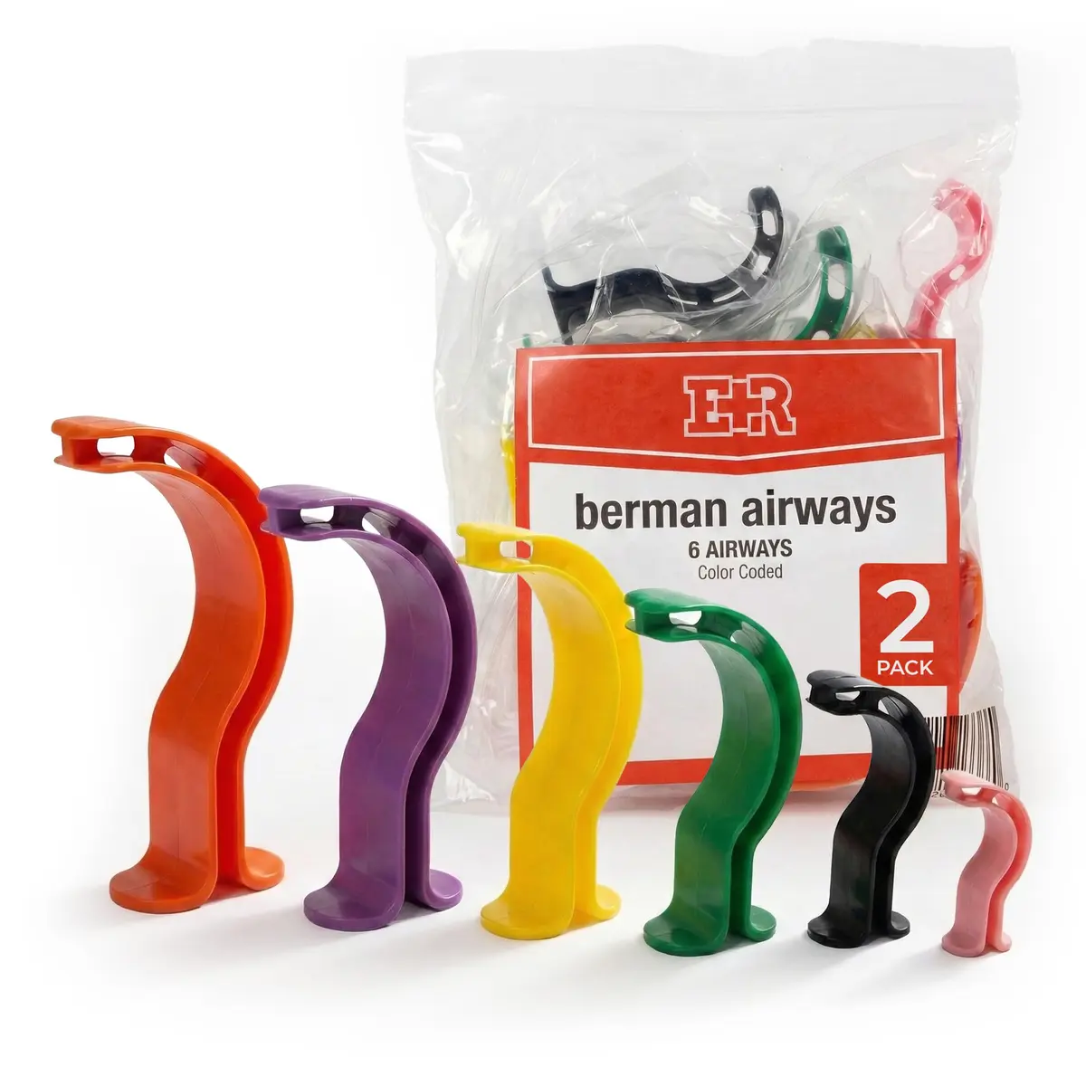 Berman Oral Airway Emergency Kit 2-Pack | Color Coded Disposable Polypropylene Airways for First Aid, EMT, Paramedic, CPR - main product image
