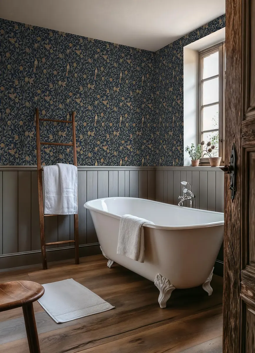 NuWallpaper x Morris & Co. Bird and Pomegranate Indigo Peel and Stick Wallpaper, MCS6590 | Botanical Floral Pattern, 20.5" x 18ft - view 2