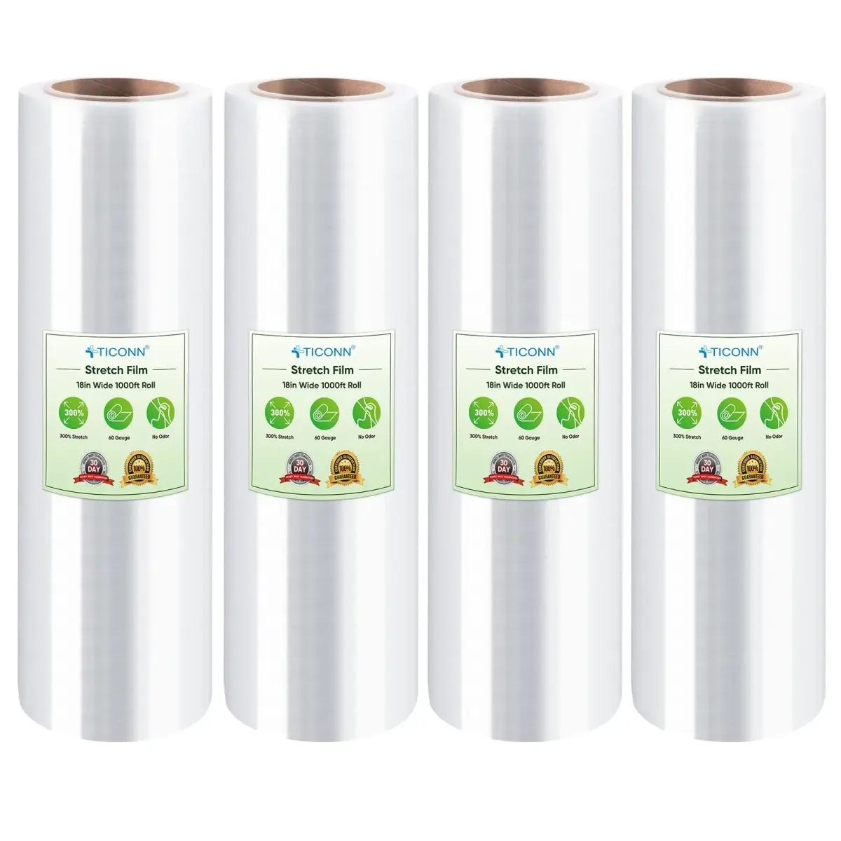 TICONN Stretch Wrap 4-Pack | Industrial Strength Clear Plastic Film for Pallet Wrapping, Shipping, Moving - main product image