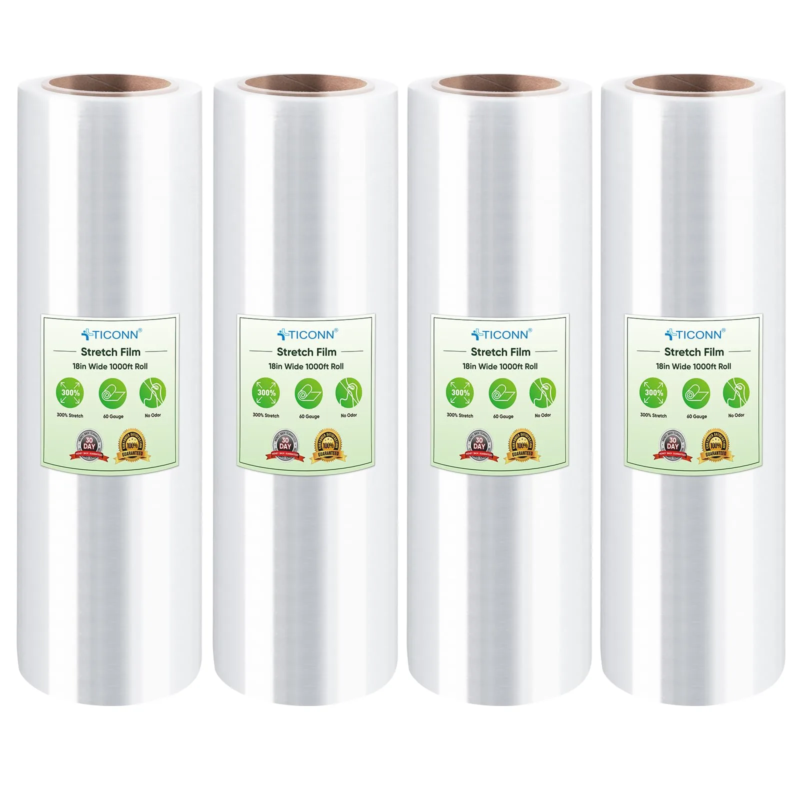 TICONN Stretch Wrap 4-Pack | Industrial Strength Clear Plastic Film for Pallet Wrapping, Shipping, Moving - main product image