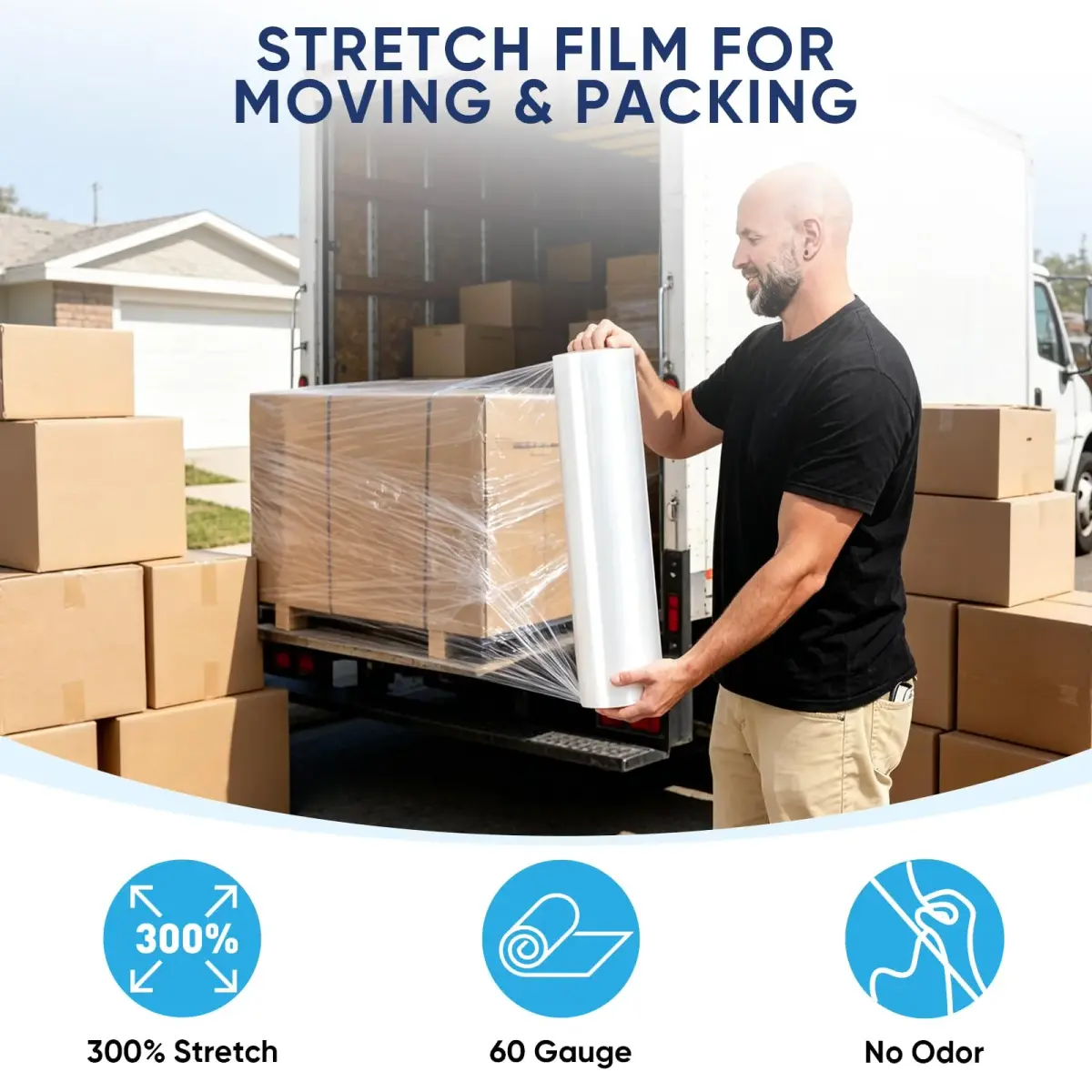 TICONN Stretch Wrap Roll 45.7 cm x 304.8 m (18 in x 1000 ft) | Industrial Strength Plastic Film for Moving Furniture & Boxes - view 5