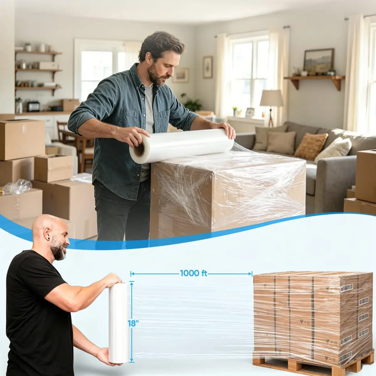 TICONN Stretch Wrap Roll 45.7 cm x 304.8 m (18 in x 1000 ft) | Industrial Strength Plastic Film for Moving Furniture & Boxes - view 4