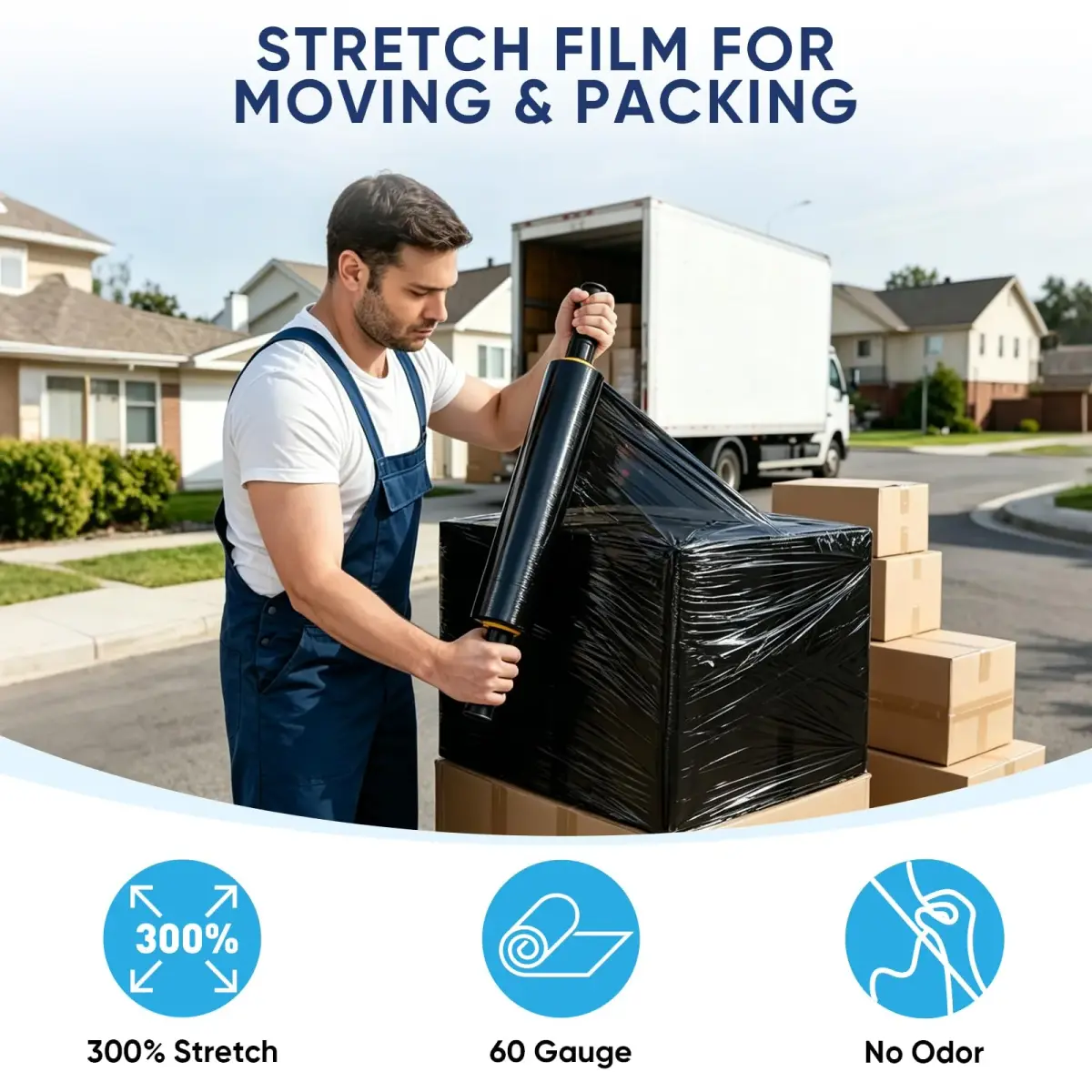 TICONN Stretch Wrap Roll 4-Pack, 15 in x 1000 ft (38 cm x 3048 m) | Industrial Strength Plastic Film for Moving & Storage - view 5