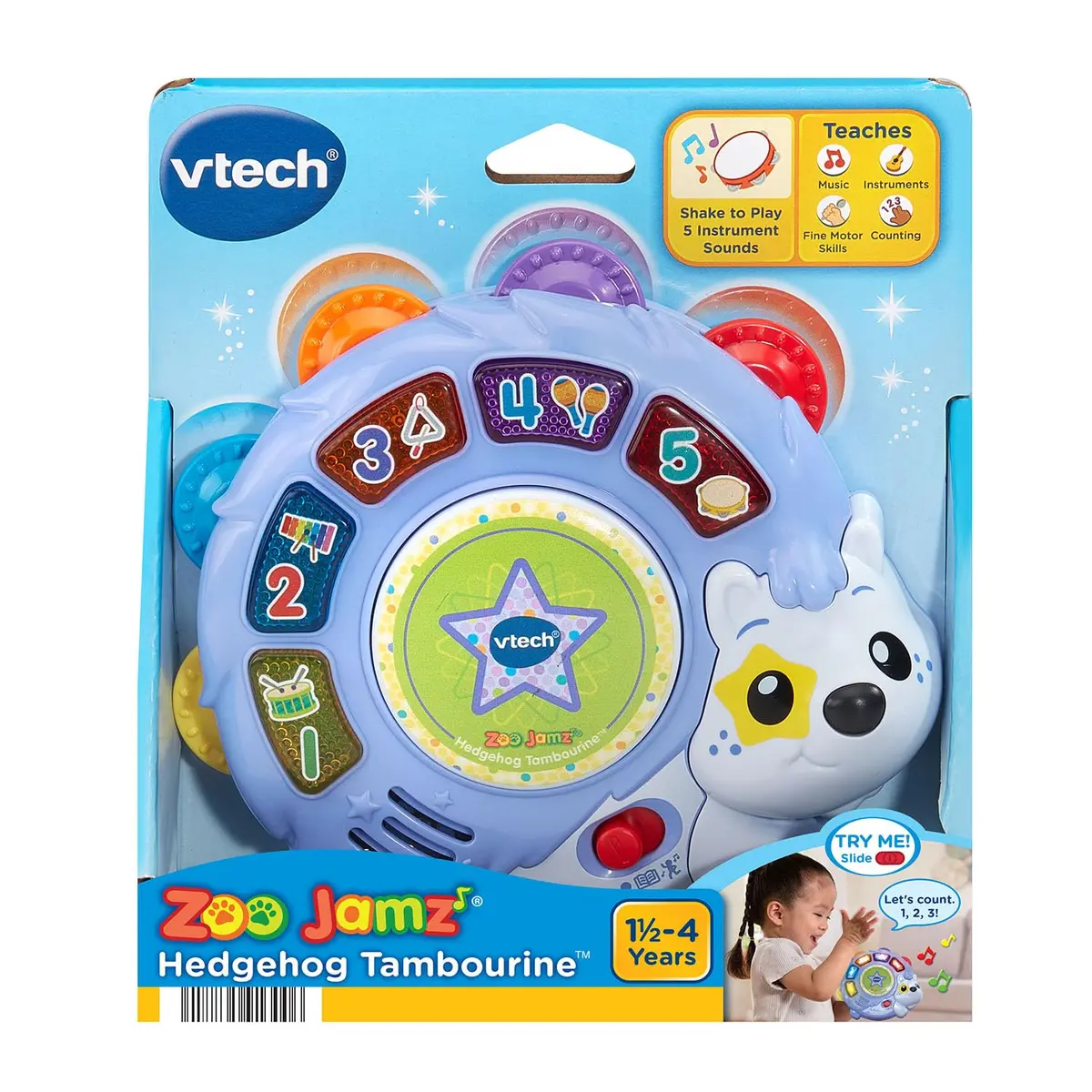 VTech Zoo Jamz Hedgehog Tambourine with Instruments and Games | Musical Toy for Toddlers 6.5" x 6" x 1.7" - view 7