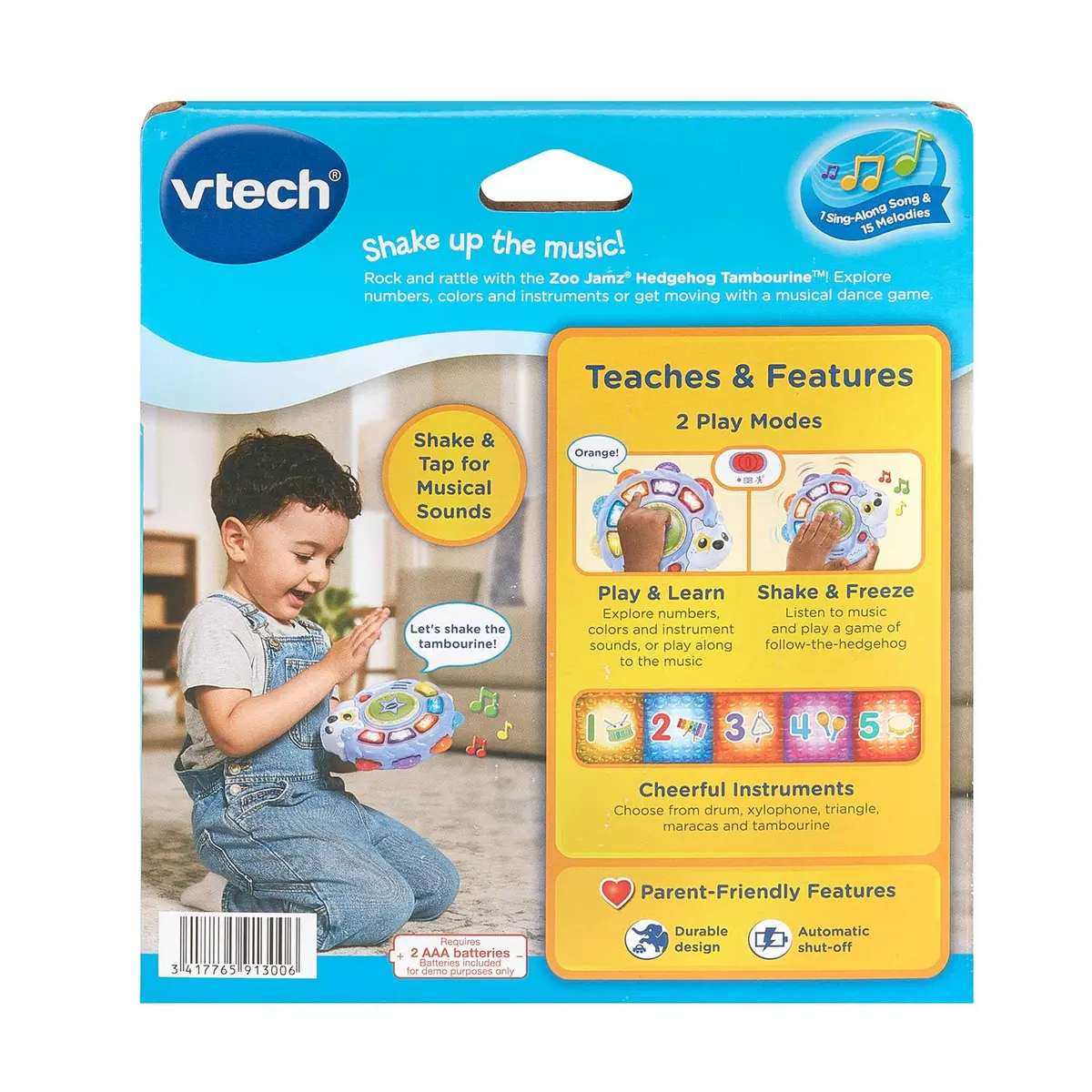 VTech Zoo Jamz Hedgehog Tambourine with Instruments and Games | Musical Toy for Toddlers 6.5" x 6" x 1.7" - view 8