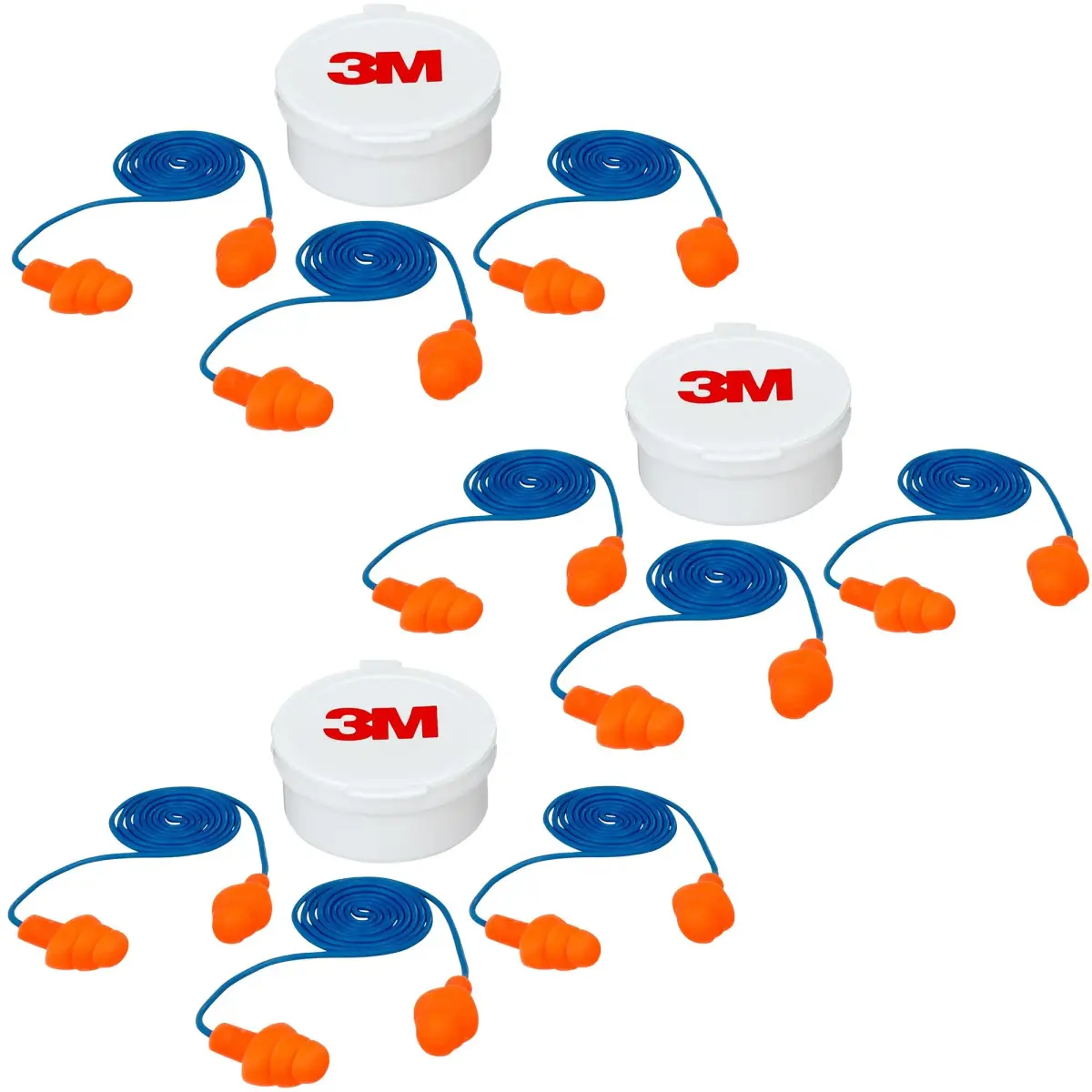 3M Corded Reusable Earplugs 3 Pair (Pack of 3) | NRR 25 dB Noise Reduction - main product image