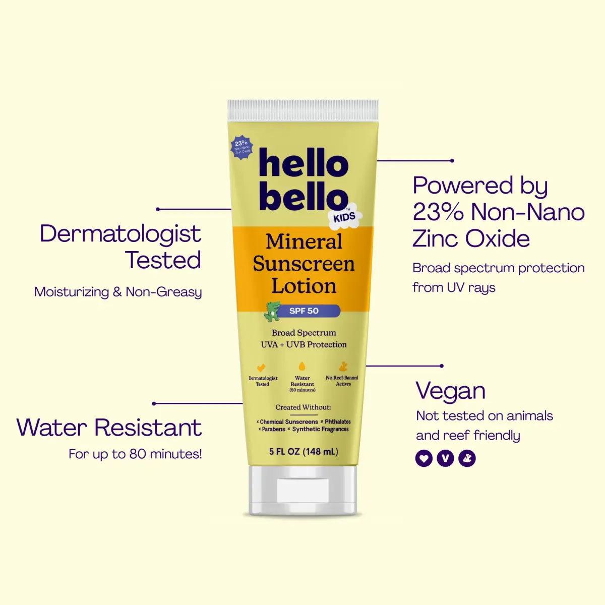 Hello Bello Kids Mineral Sunscreen Lotion SPF 50 Broad-Spectrum 148ml (5 fl oz) | Reef Friendly - view 2