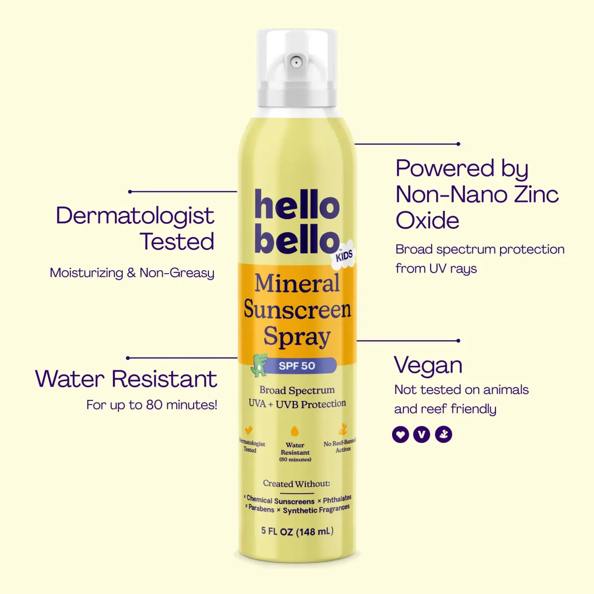 Hello Bello Kids Mineral Sunscreen Spray SPF 50 142g (5 fl oz) | Broad-Spectrum UVA/UVB Protection - view 3