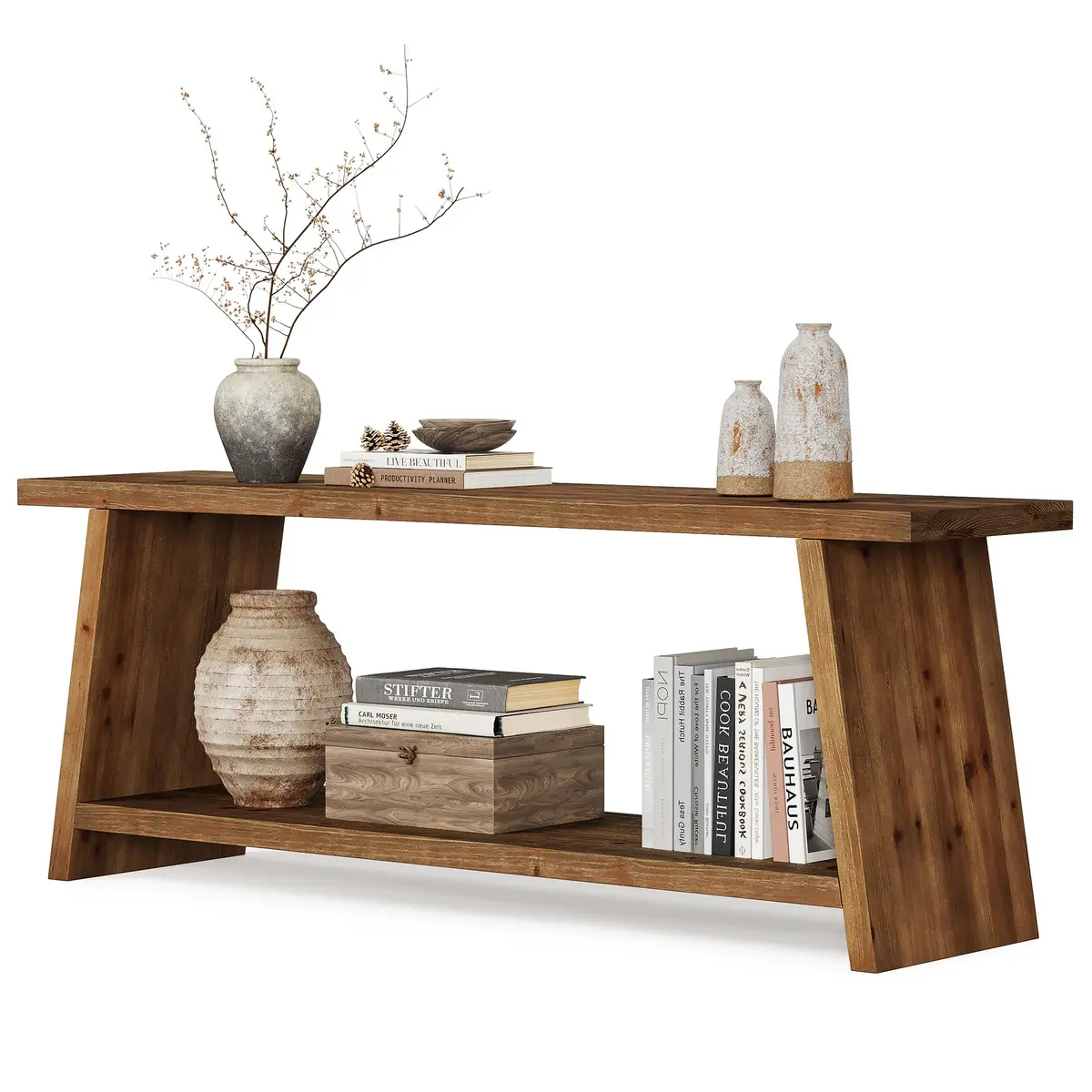 LITTLE TREE Solid Wood TV Stand for 55/60/65 inch TVs | Farmhouse 2-Tier Media Console Walnut 63-Inch - view 4