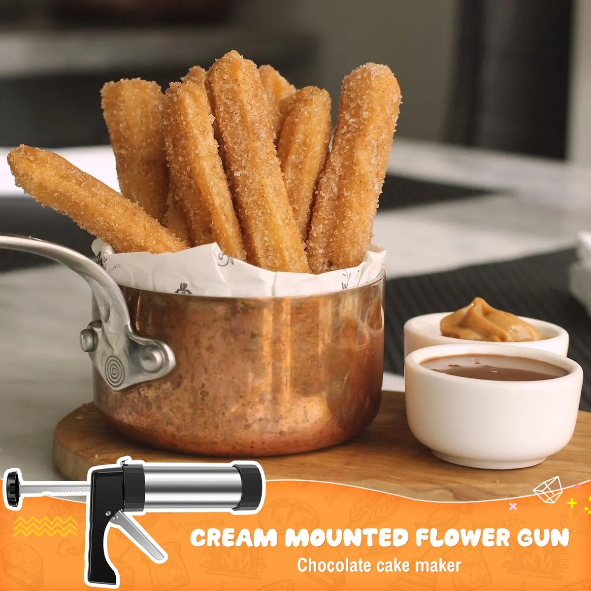 bigjvbfv Churro Maker Machine with 3 Tips & Piping Bag, Stainless Steel, Black | Easy Homemade Churros - view 5