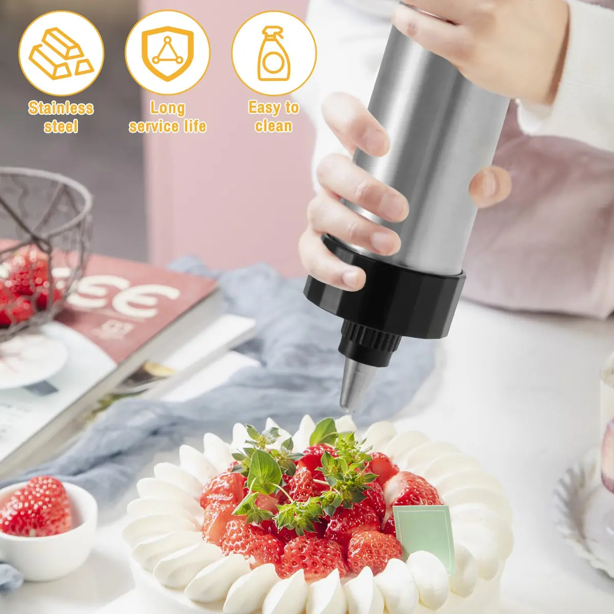 bigjvbfv Churro Maker Machine with 3 Tips & Piping Bag, Stainless Steel, Black | Easy Homemade Churros - view 2