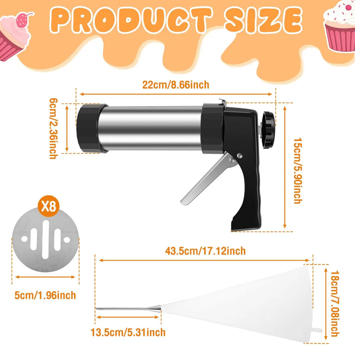 bigjvbfv Churro Maker Machine with 3 Tips & Filling Bag | Stainless Steel, Black (22x15x5.6 cm) - view 3