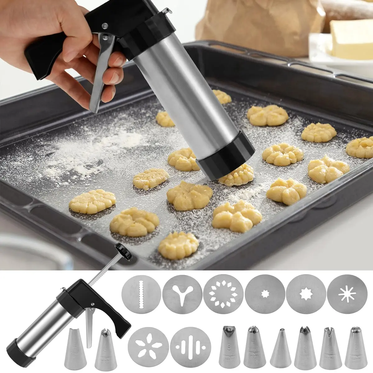 bigjvbfv Churro Maker Machine with 3 Tips & Filling Bag | Stainless Steel, Black (22x15x5.6 cm) - view 4