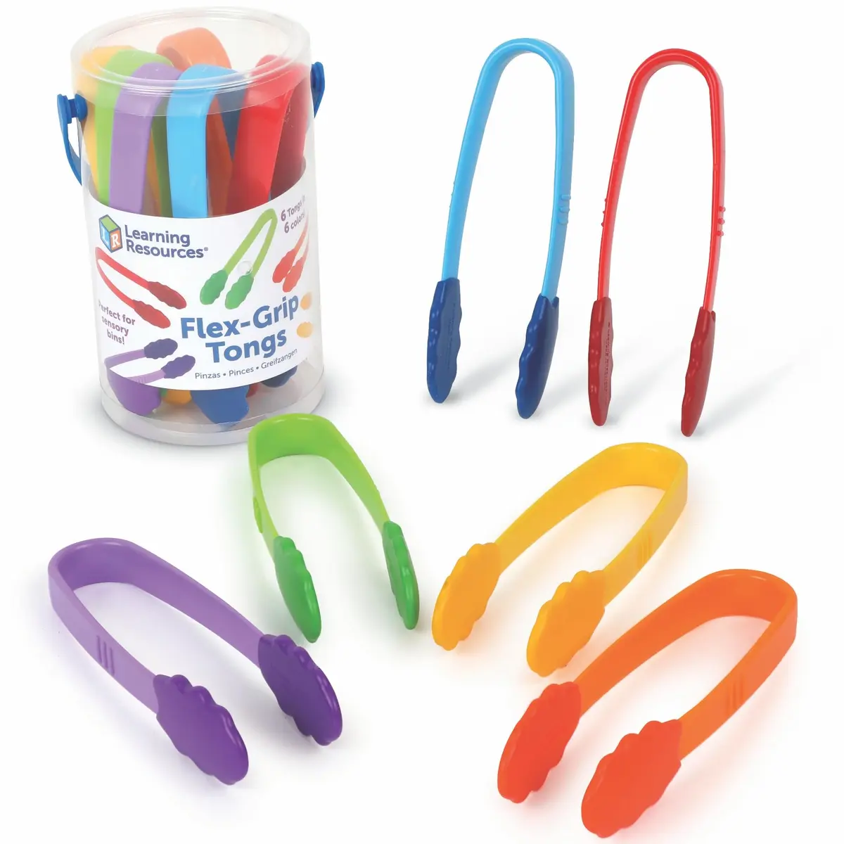 Learning Resources Flex-Grip Tongs | Fine Motor Skills for Kids, Bright Colors, Reusable Storage (15.49cm/6in) - main product image