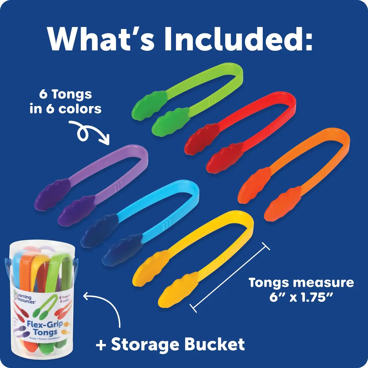 Learning Resources Flex-Grip Tongs | Fine Motor Skills for Kids, Bright Colors, Reusable Storage (15.49cm/6in) - view 6