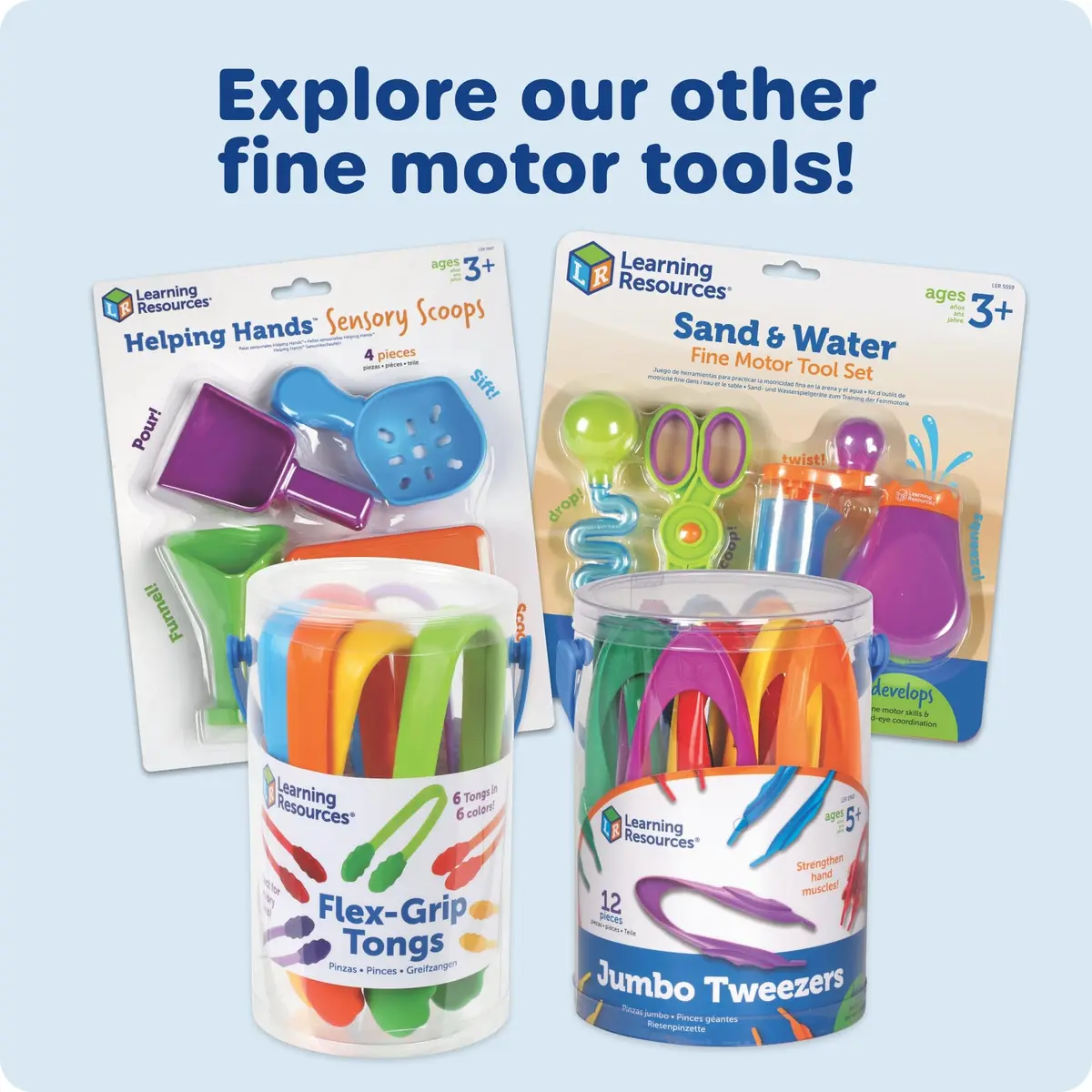 Learning Resources Flex-Grip Tongs | Fine Motor Skills for Kids, Bright Colors, Reusable Storage (15.49cm/6in) - view 7