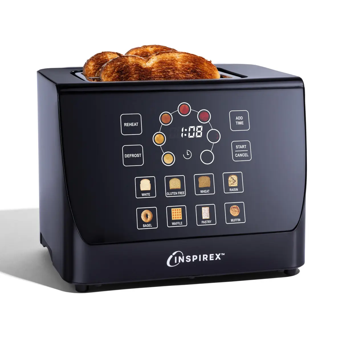 Nostalgia Inspirex Two Slice Touchscreen Toaster, Black | Modern Kitchen Essential - main product image
