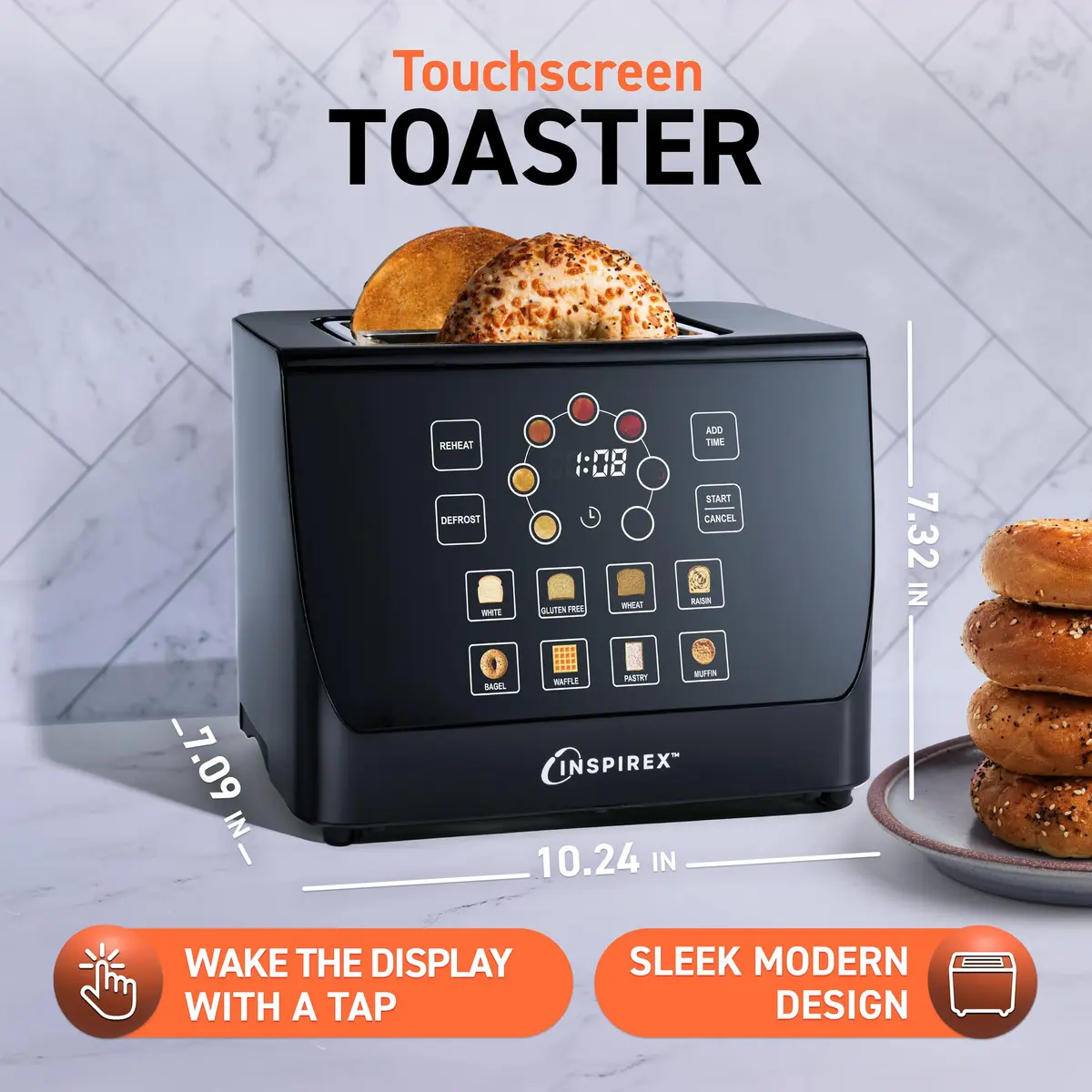 Nostalgia Inspirex Two Slice Touchscreen Toaster, Black | Modern Kitchen Essential - view 2
