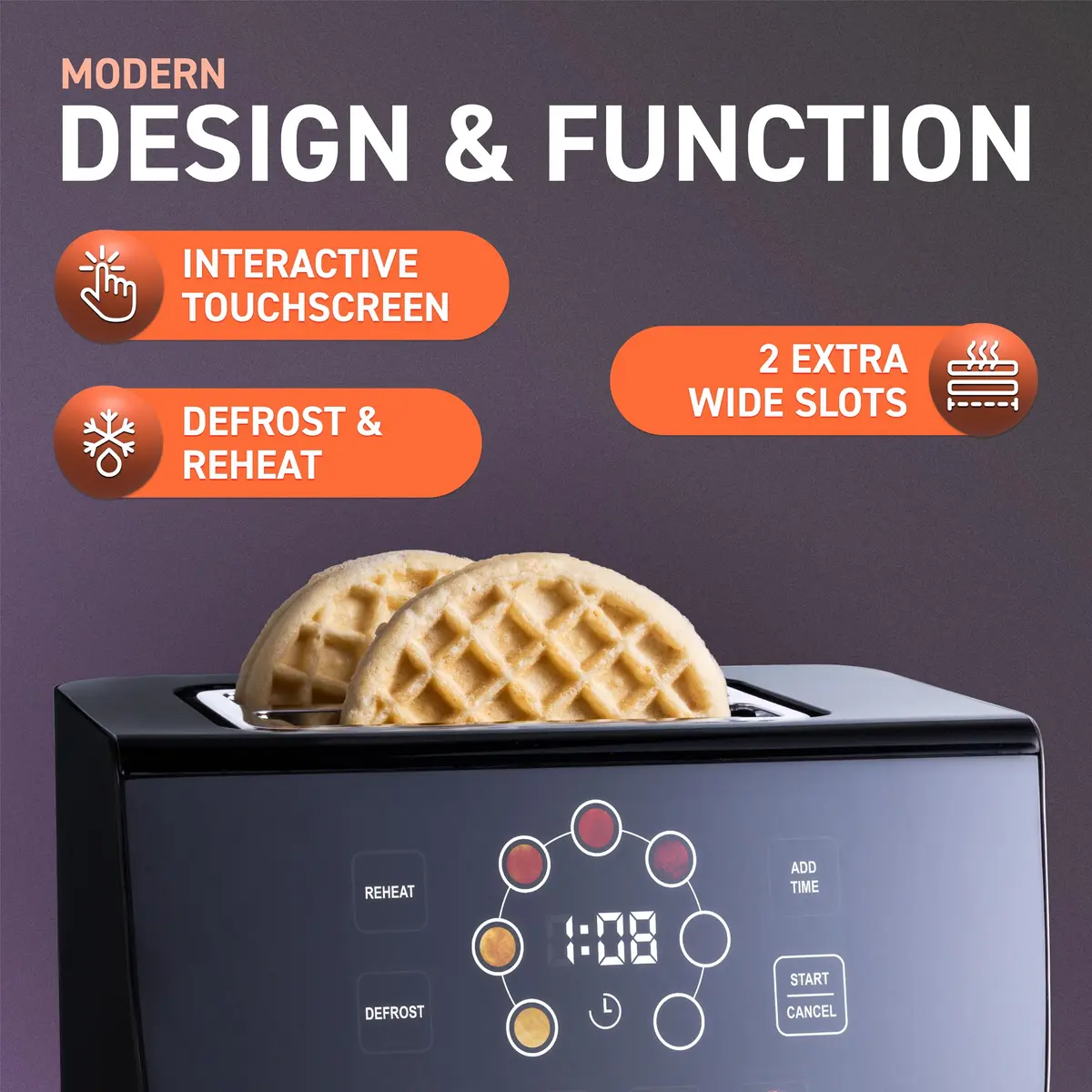 Nostalgia Inspirex Two Slice Touchscreen Toaster, Black | Modern Kitchen Essential - view 4