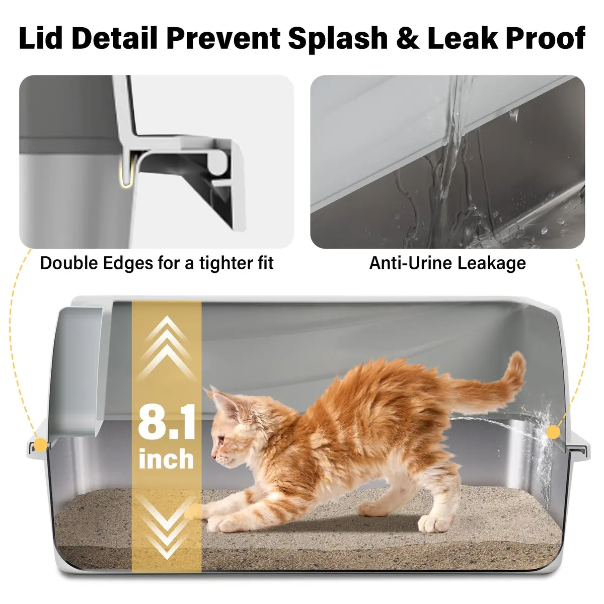 Exovyn Stainless Steel Litter Box with Lid | Small Cat Kitten Litter Box, Odor Control, Anti-Leakage, 17.5x13.6x8in - view 3