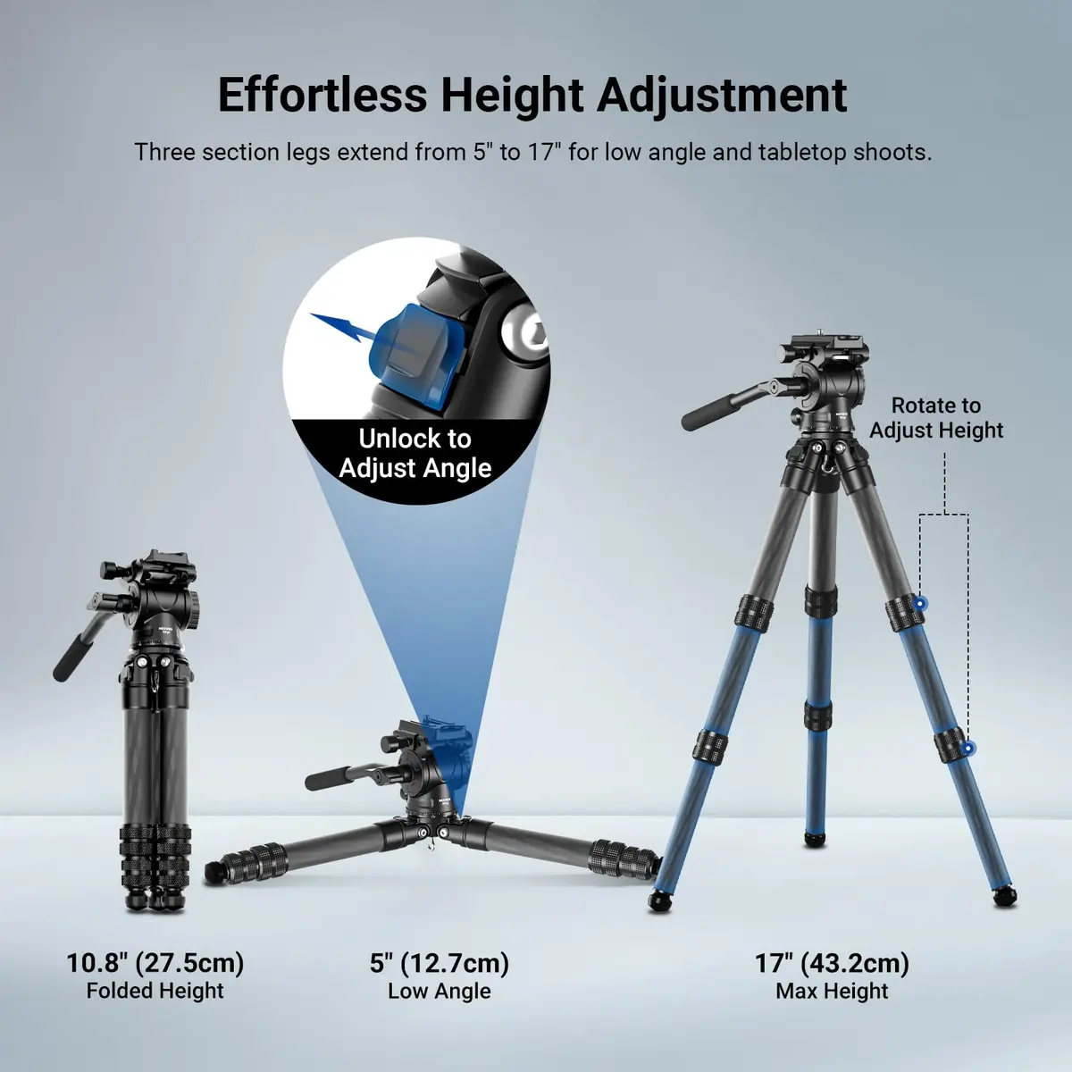 NEEWER Carbon Fiber Desktop Mini Tripod 10.8" | Portable Travel Camera Support - view 5