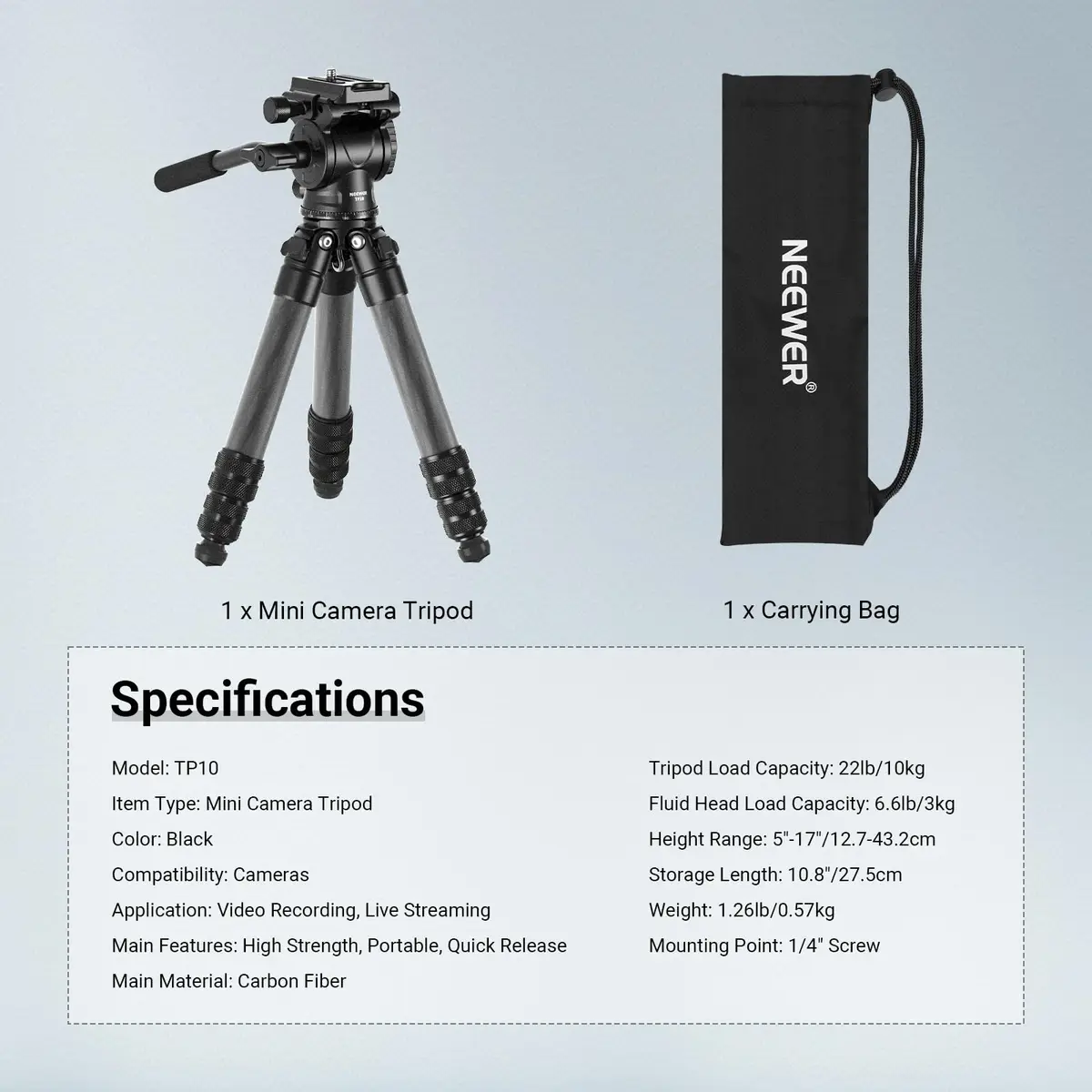 NEEWER Carbon Fiber Desktop Mini Tripod 10.8" | Portable Travel Camera Support - view 7