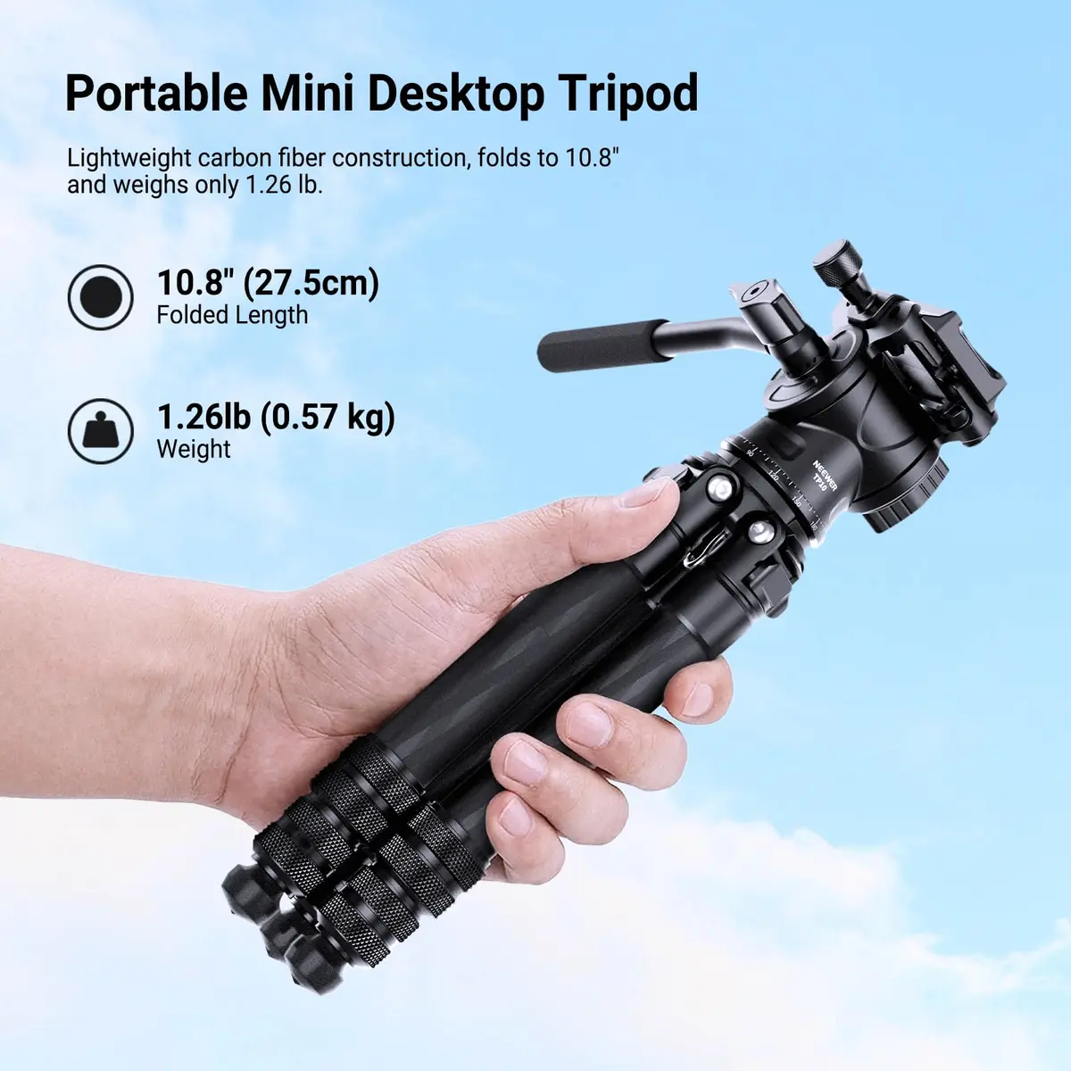 NEEWER Carbon Fiber Desktop Mini Tripod 10.8" | Portable Travel Camera Support - view 2