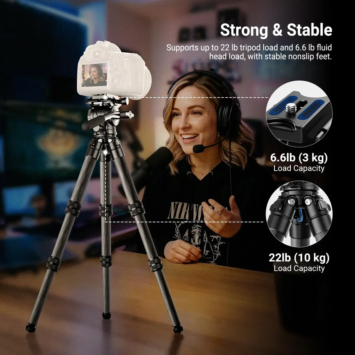 NEEWER Carbon Fiber Desktop Mini Tripod 10.8" | Portable Travel Camera Support - view 3