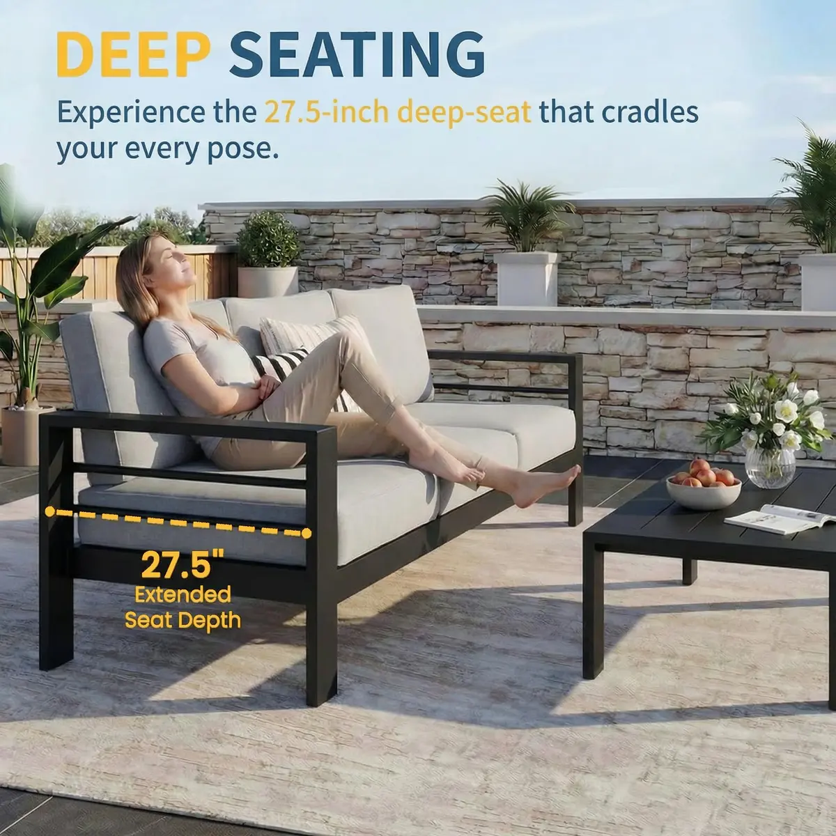 Solaste Aluminum Patio Furniture Set for All Weather | Oversized Metal Outdoor Furniture with 27.5" Deep Seating - view 6