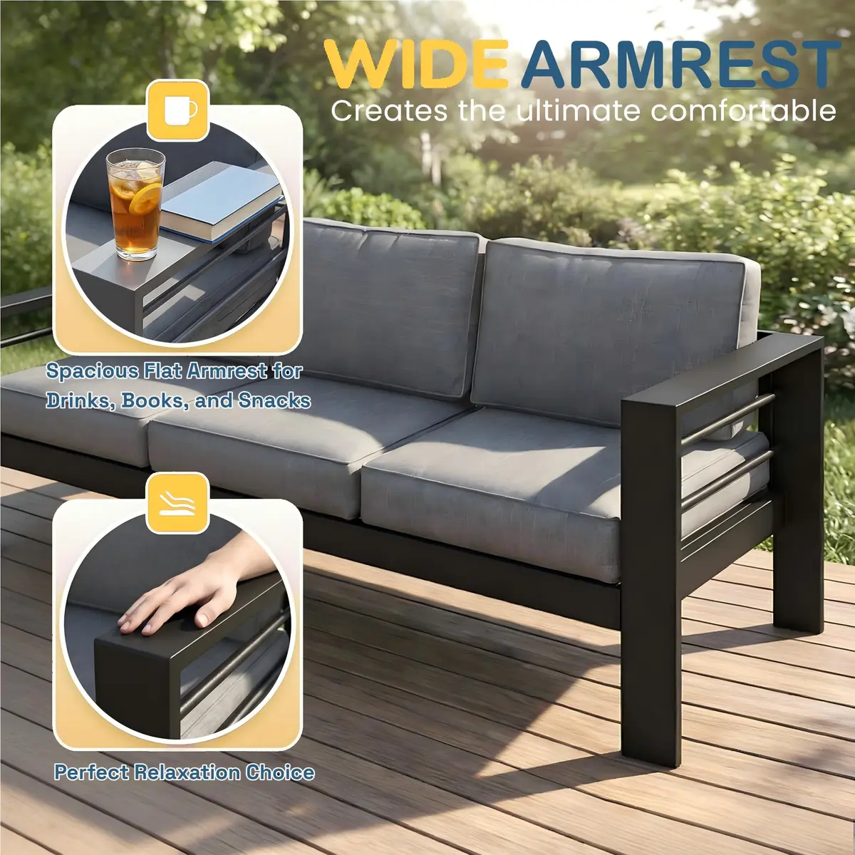 Solaste Aluminum Patio Furniture Set for All Weather | Oversized Metal Outdoor Furniture with 27.5" Deep Seating - view 4