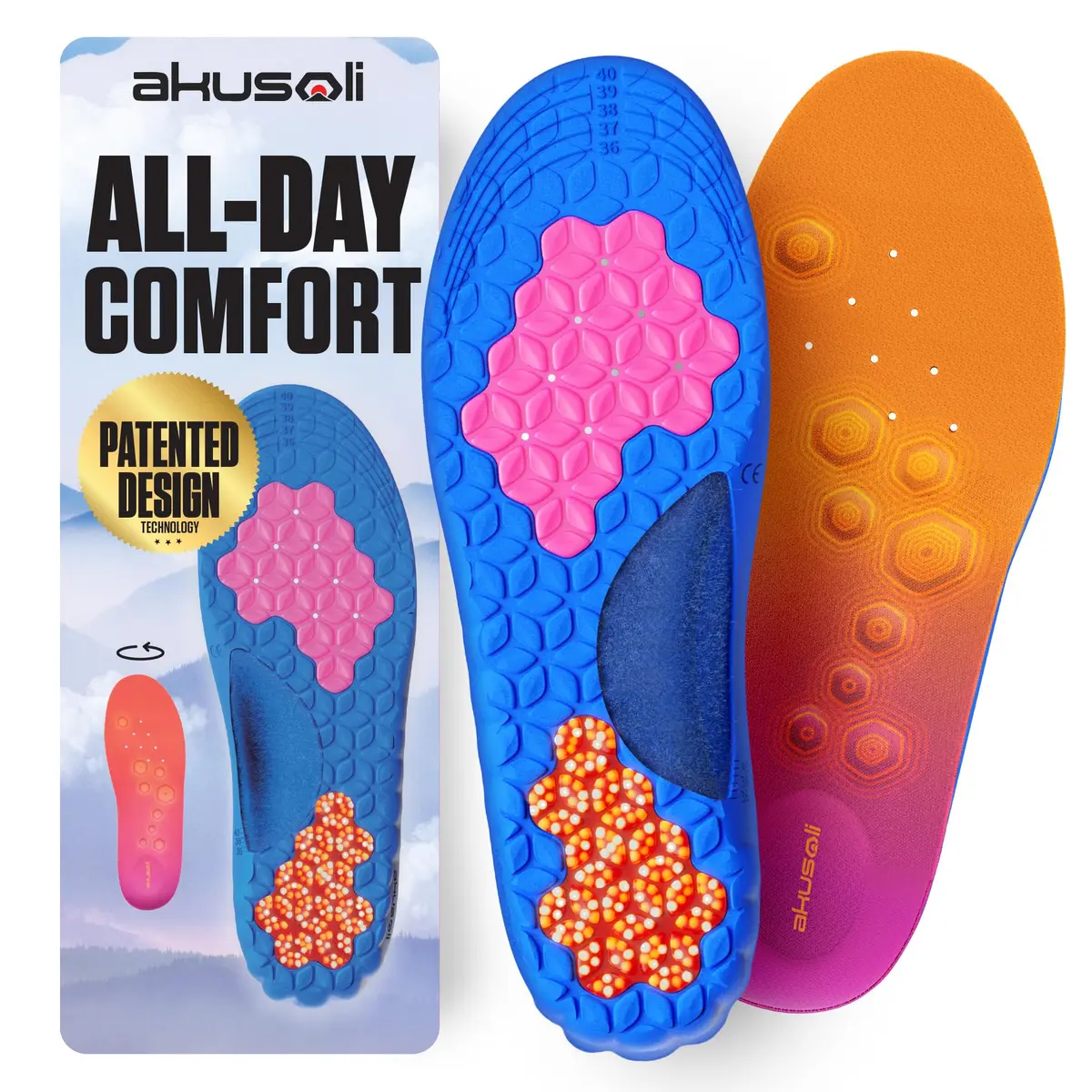 Akusoli Shoe Inserts for Women & Men S/M | All-Day Comfort & Support - main product image